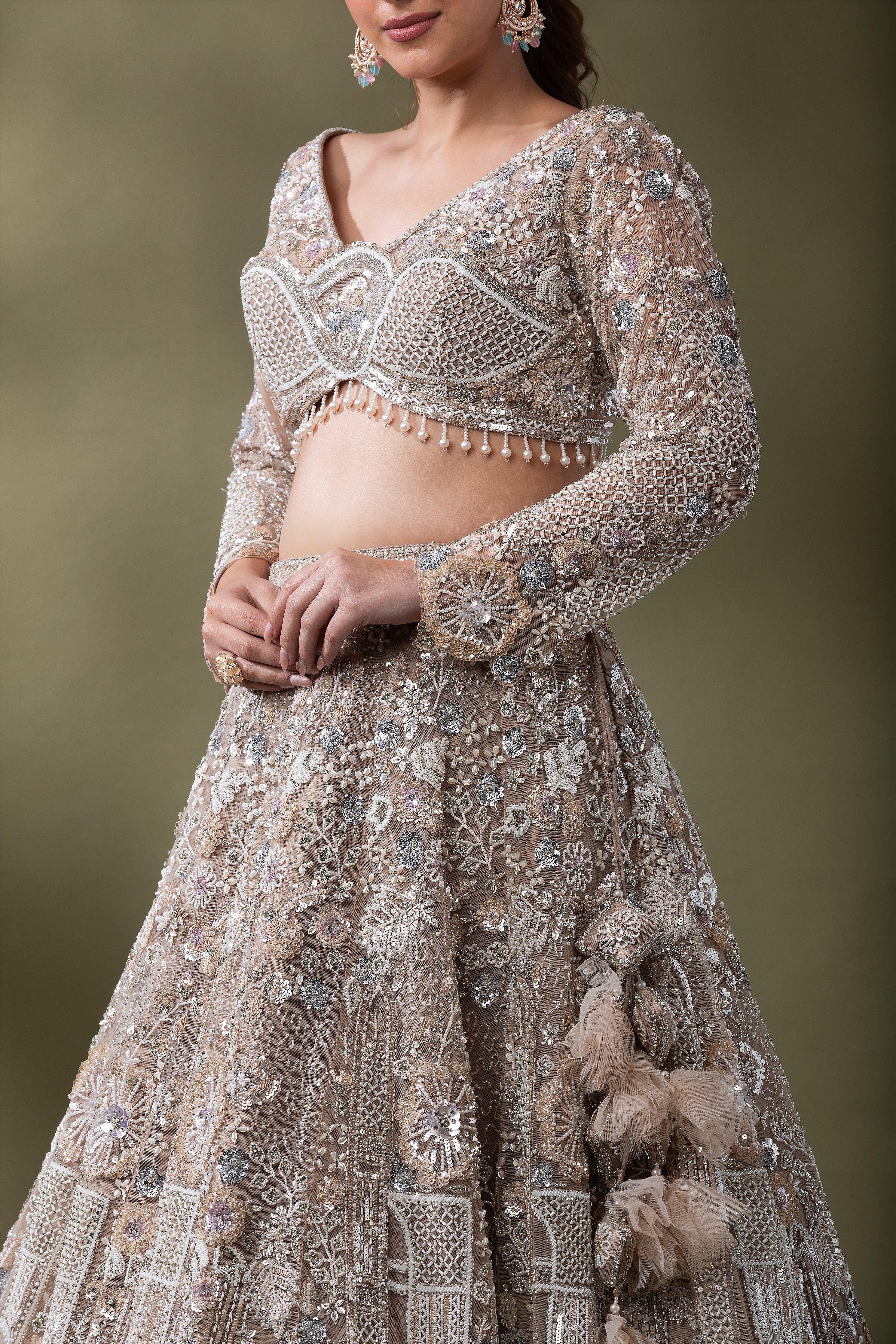 Champagne Gold Embroidered Bridal Lehenga Set Mokshaa