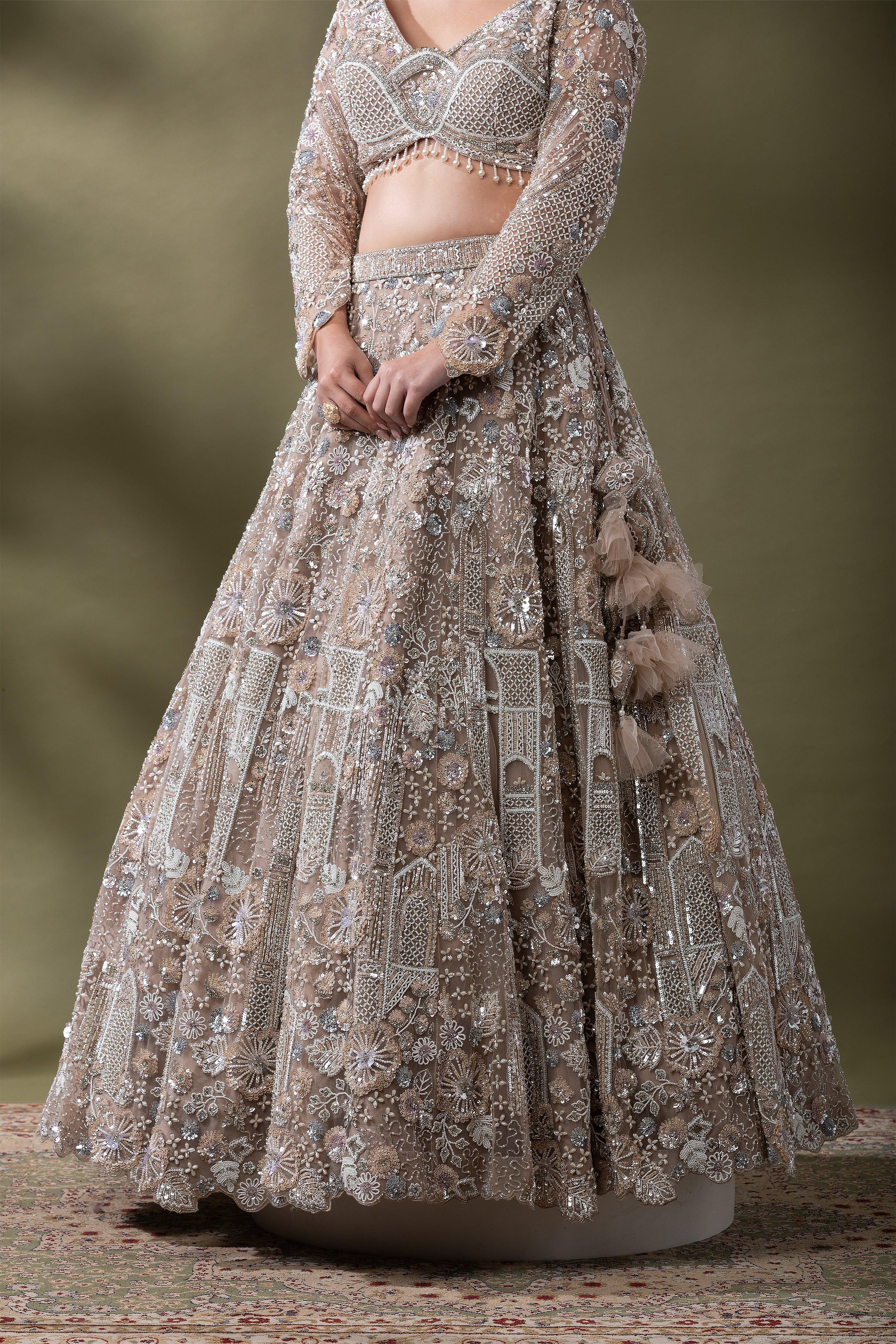 Champagne Gold Embroidered Bridal Lehenga Set Mokshaa