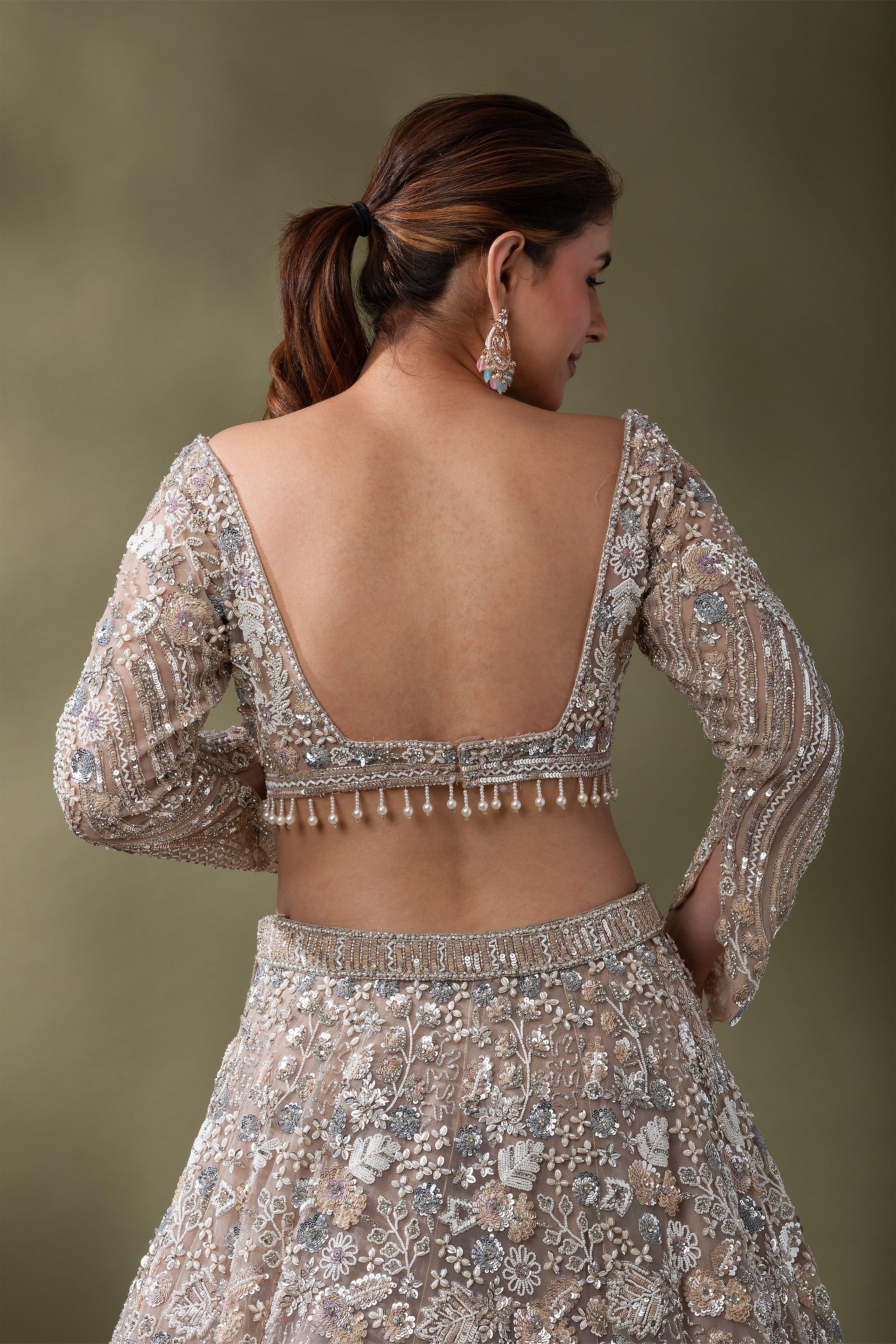 Champagne Gold Embroidered Bridal Lehenga Set Mokshaa