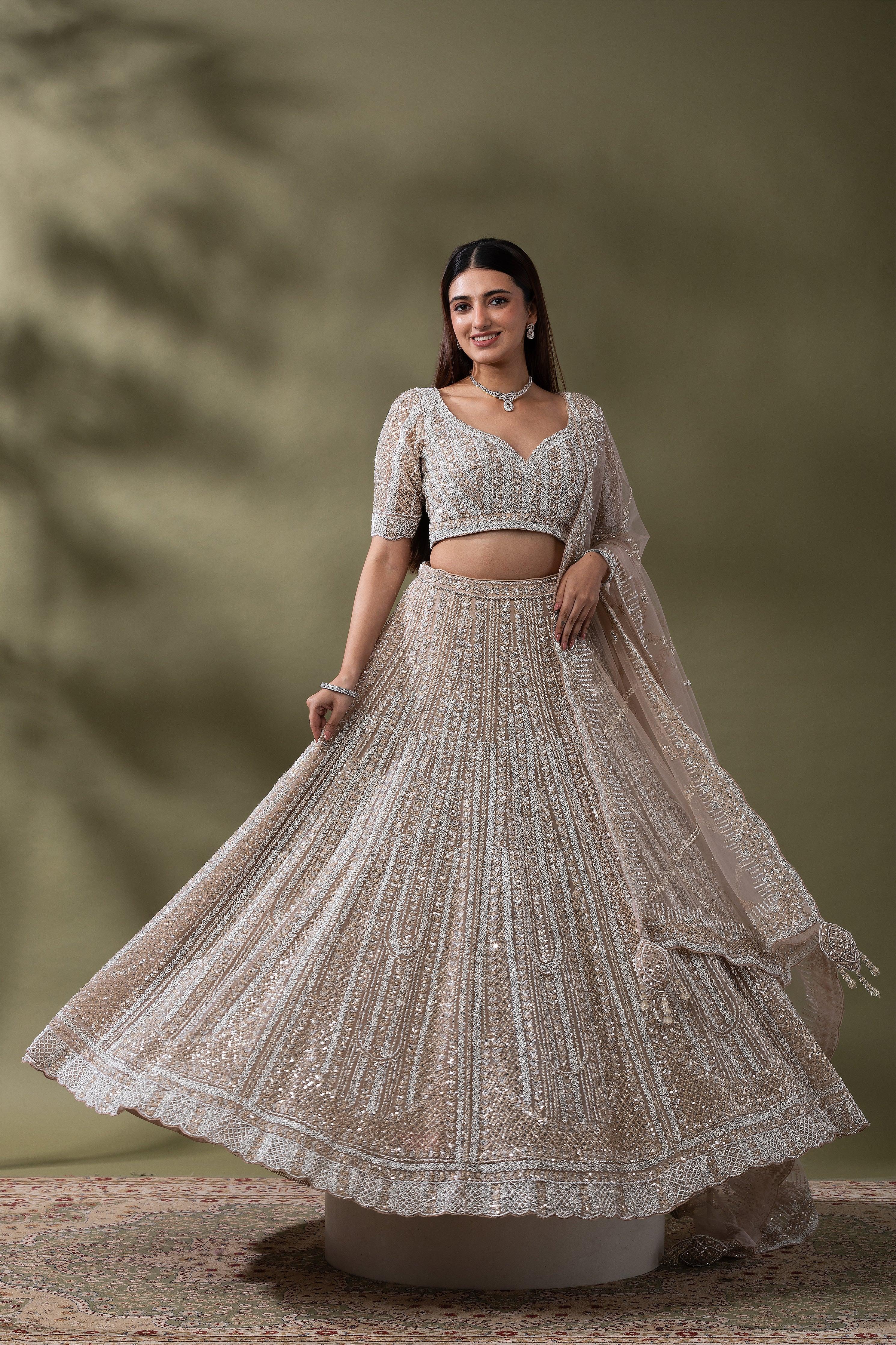 Ivory Sequined Embroidered Lehenga Set Mokshaa