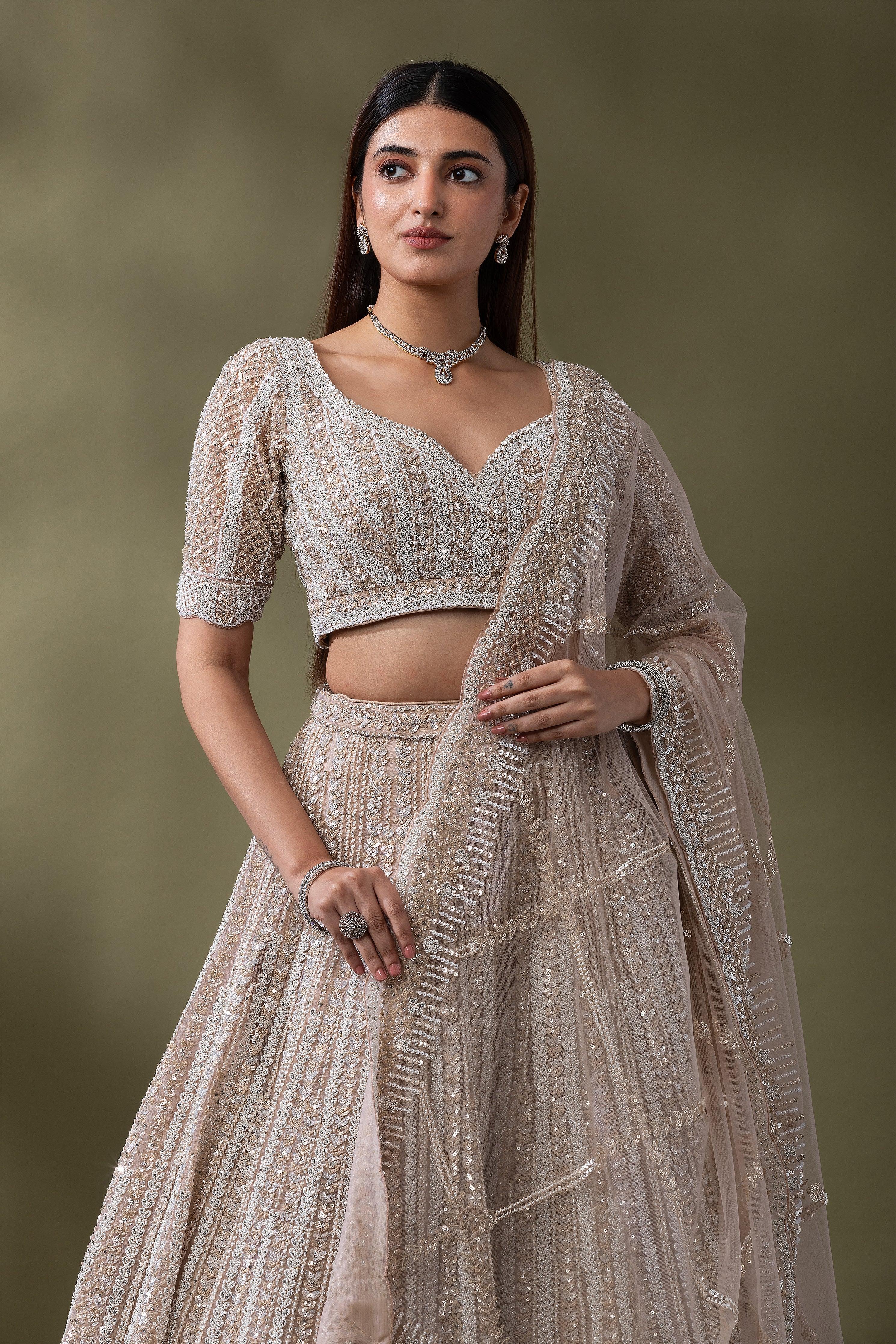 Ivory Sequined Embroidered Lehenga Set Mokshaa