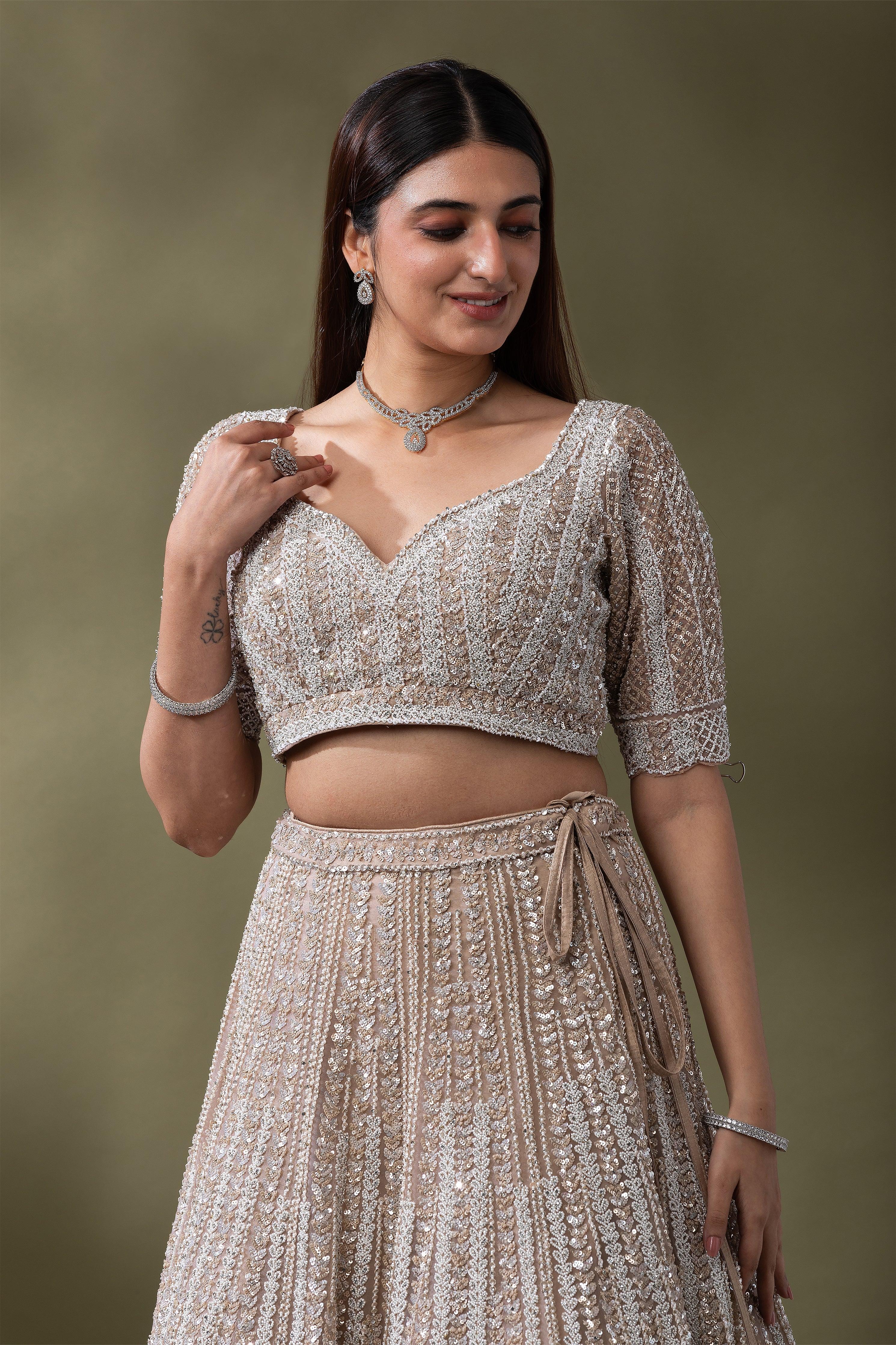 Ivory Sequined Embroidered Lehenga Set Mokshaa