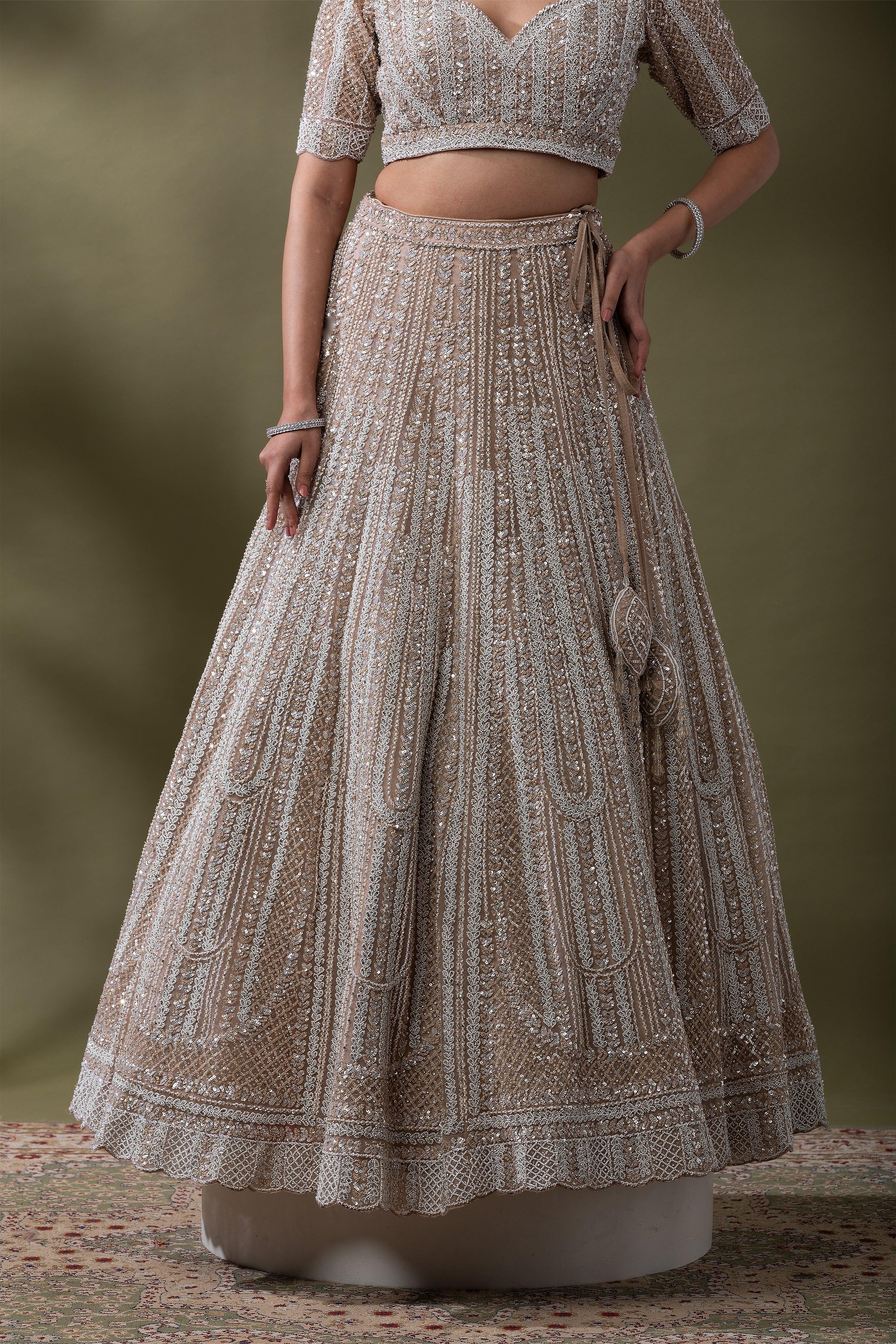 Ivory Sequined Embroidered Lehenga Set Mokshaa