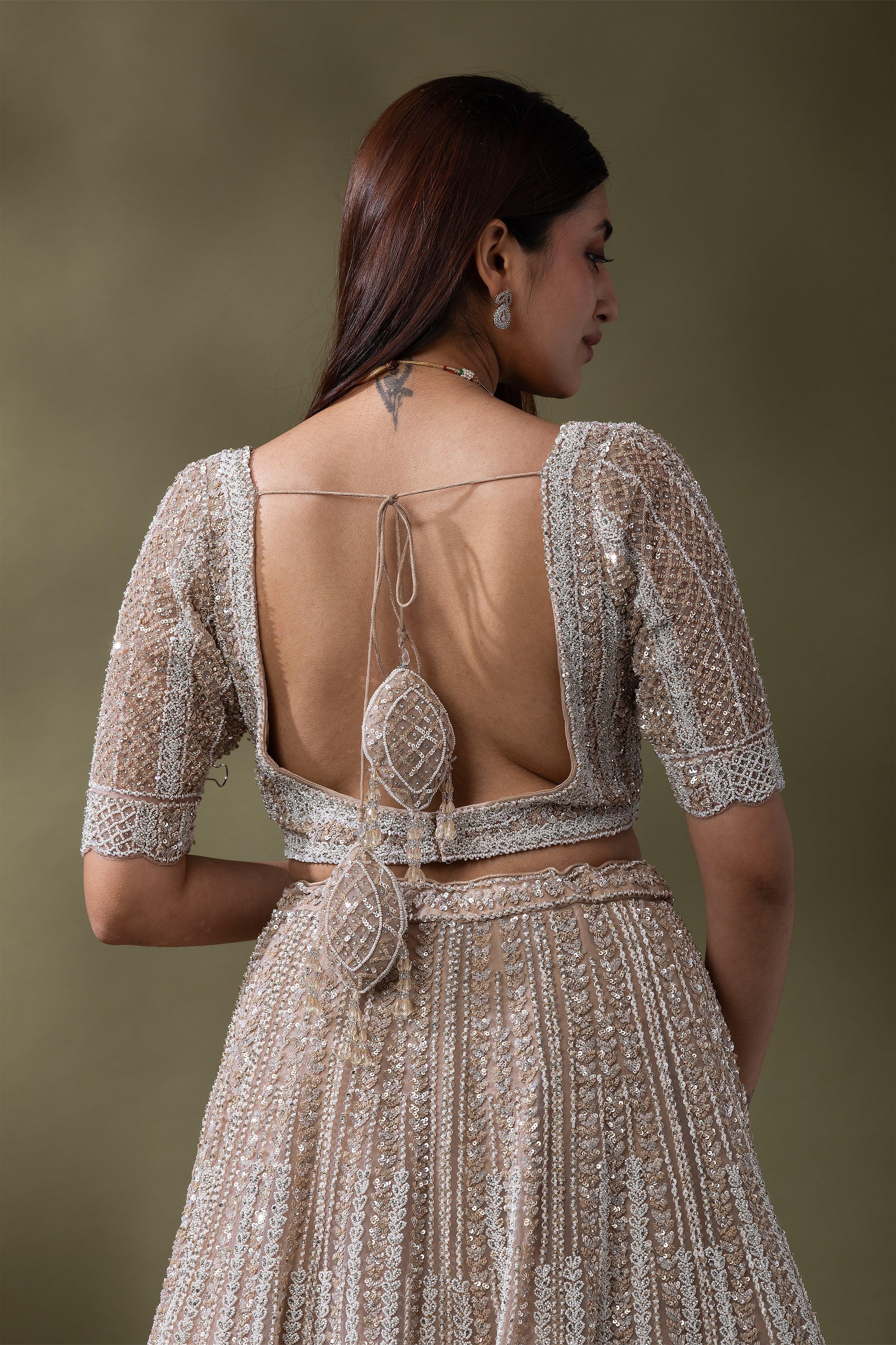 Ivory Sequined Embroidered Lehenga Set Mokshaa