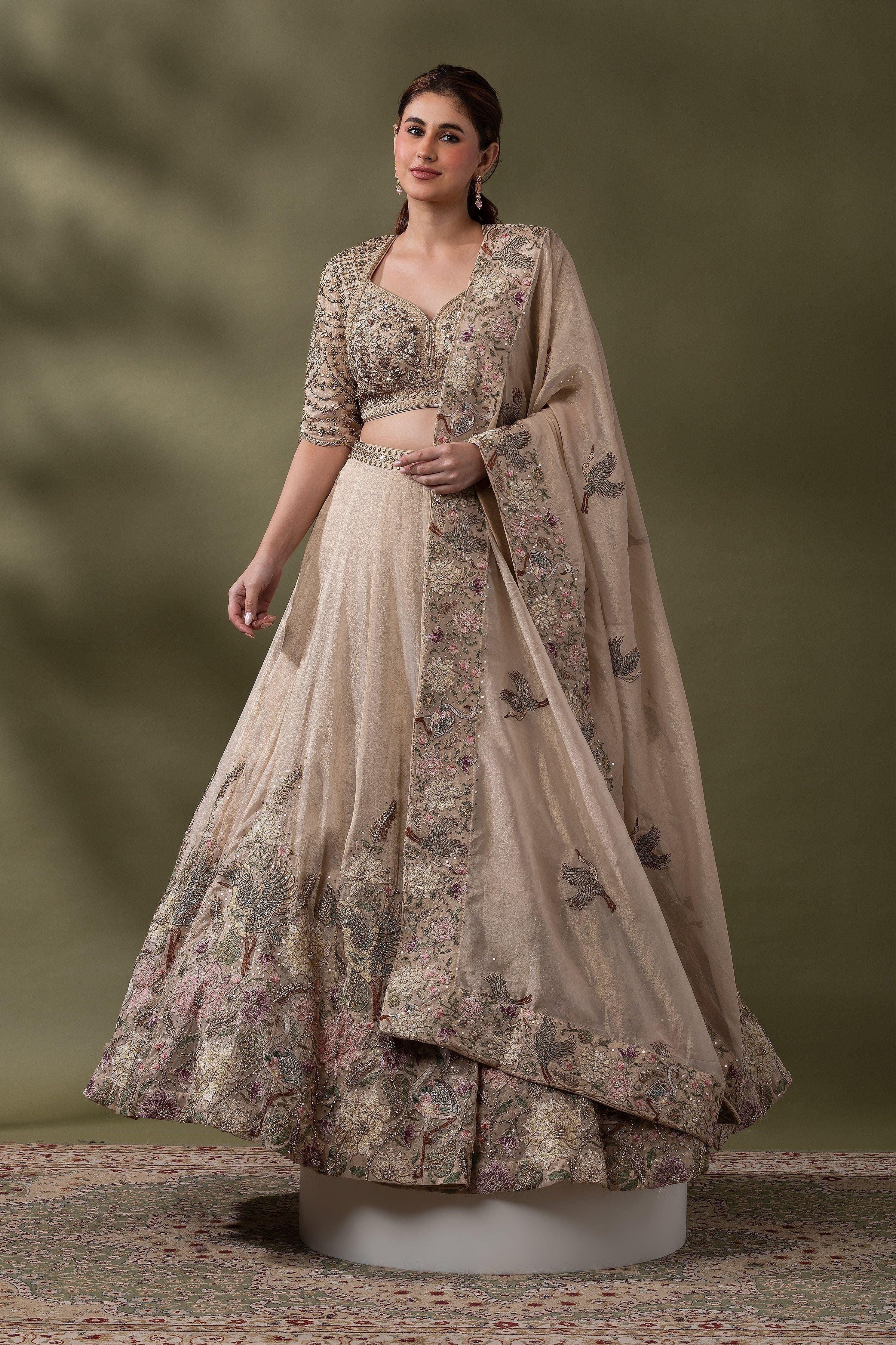 Champagne Gold Embroidered Lehenga Set Mokshaa