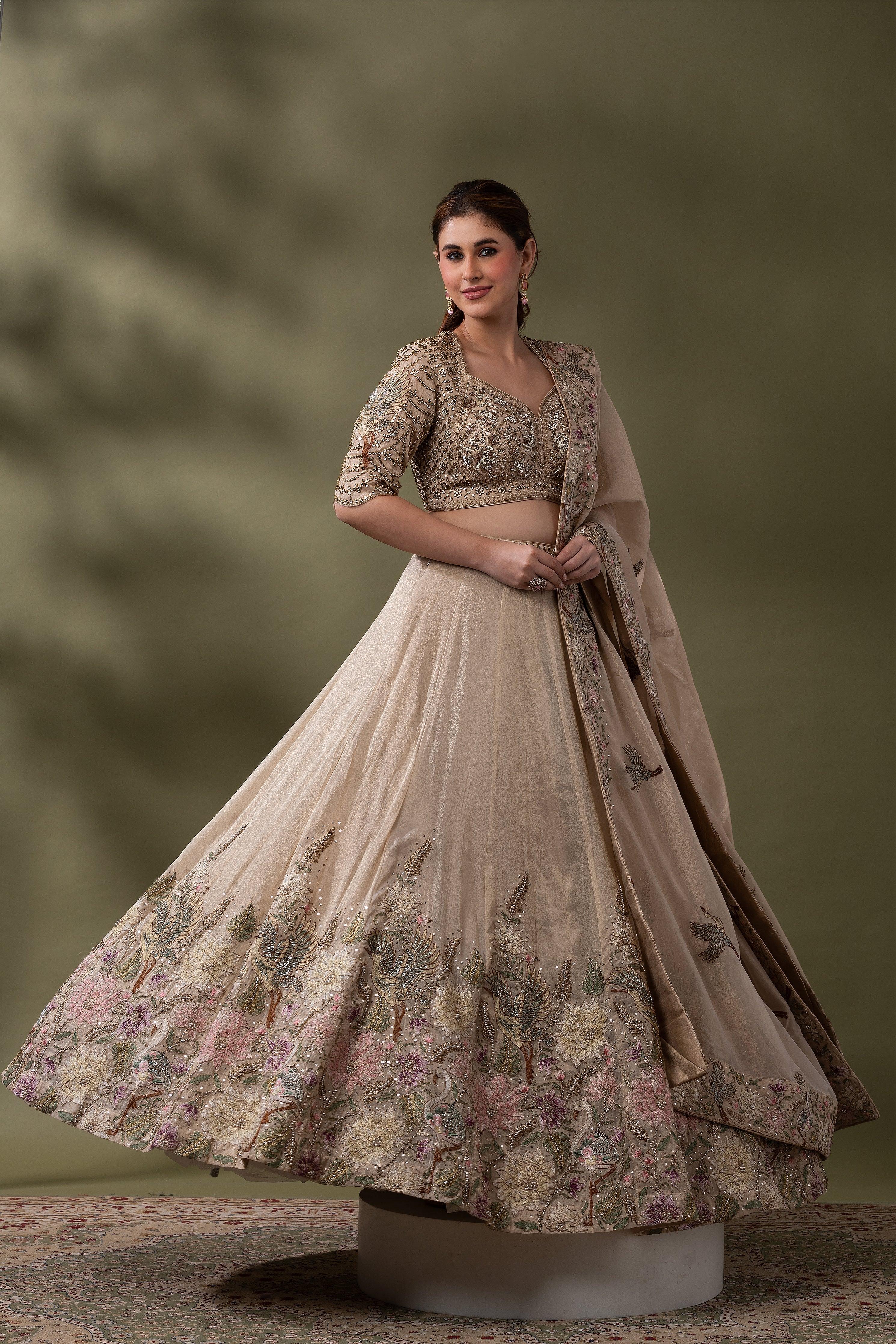 Champagne Gold Embroidered Lehenga Set Mokshaa