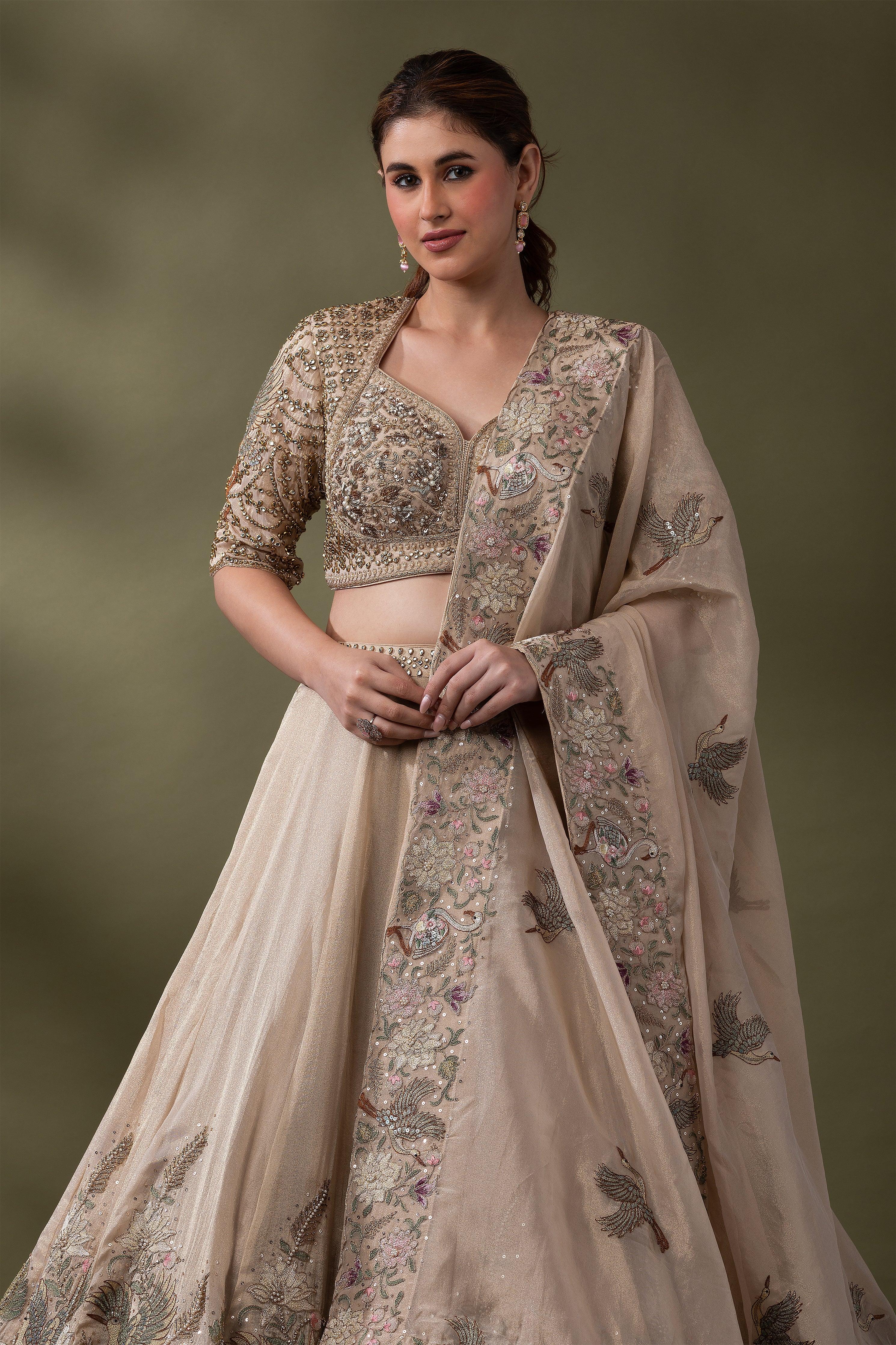 Champagne Gold Embroidered Lehenga Set Mokshaa