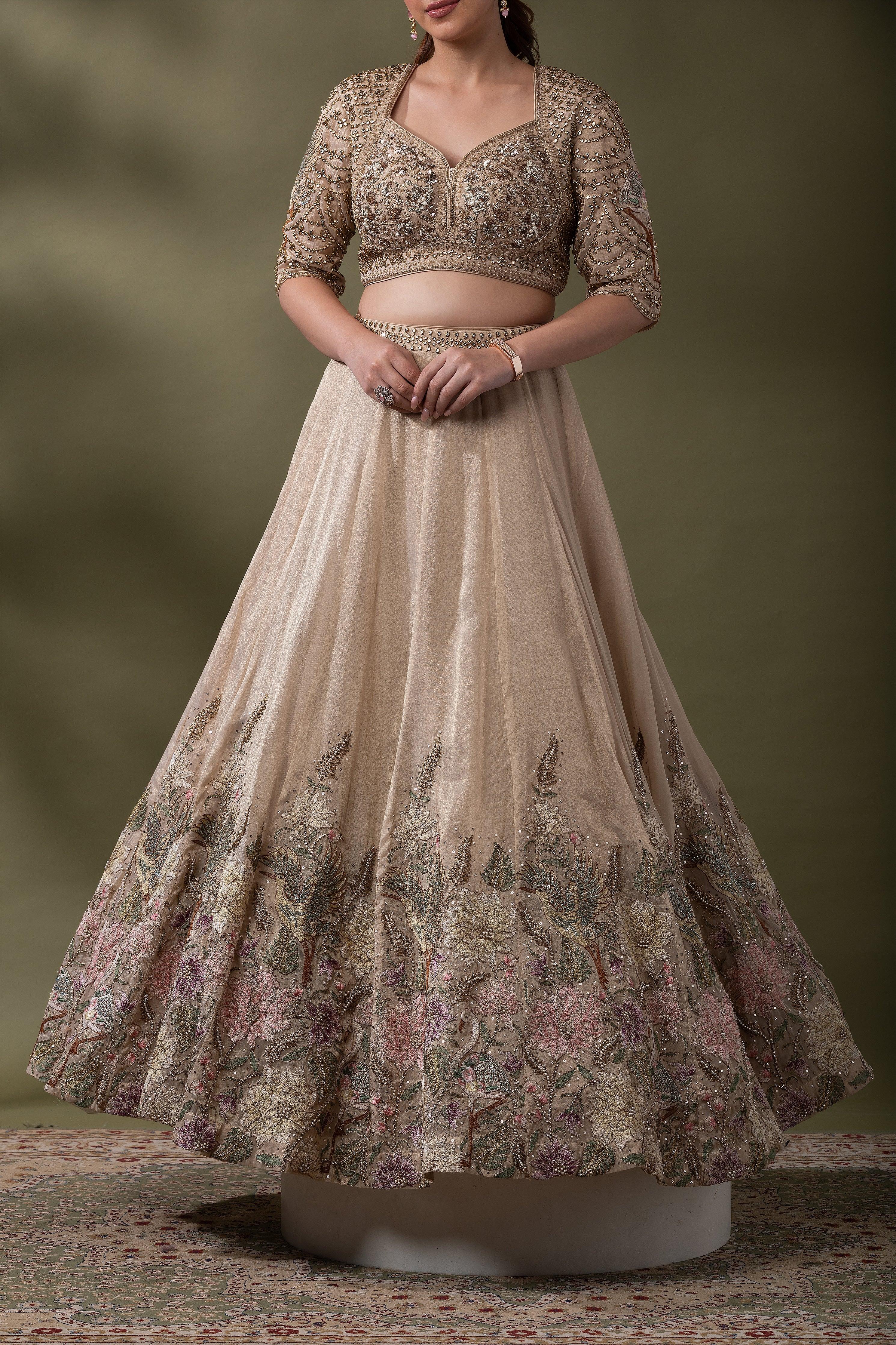 Champagne Gold Embroidered Lehenga Set Mokshaa