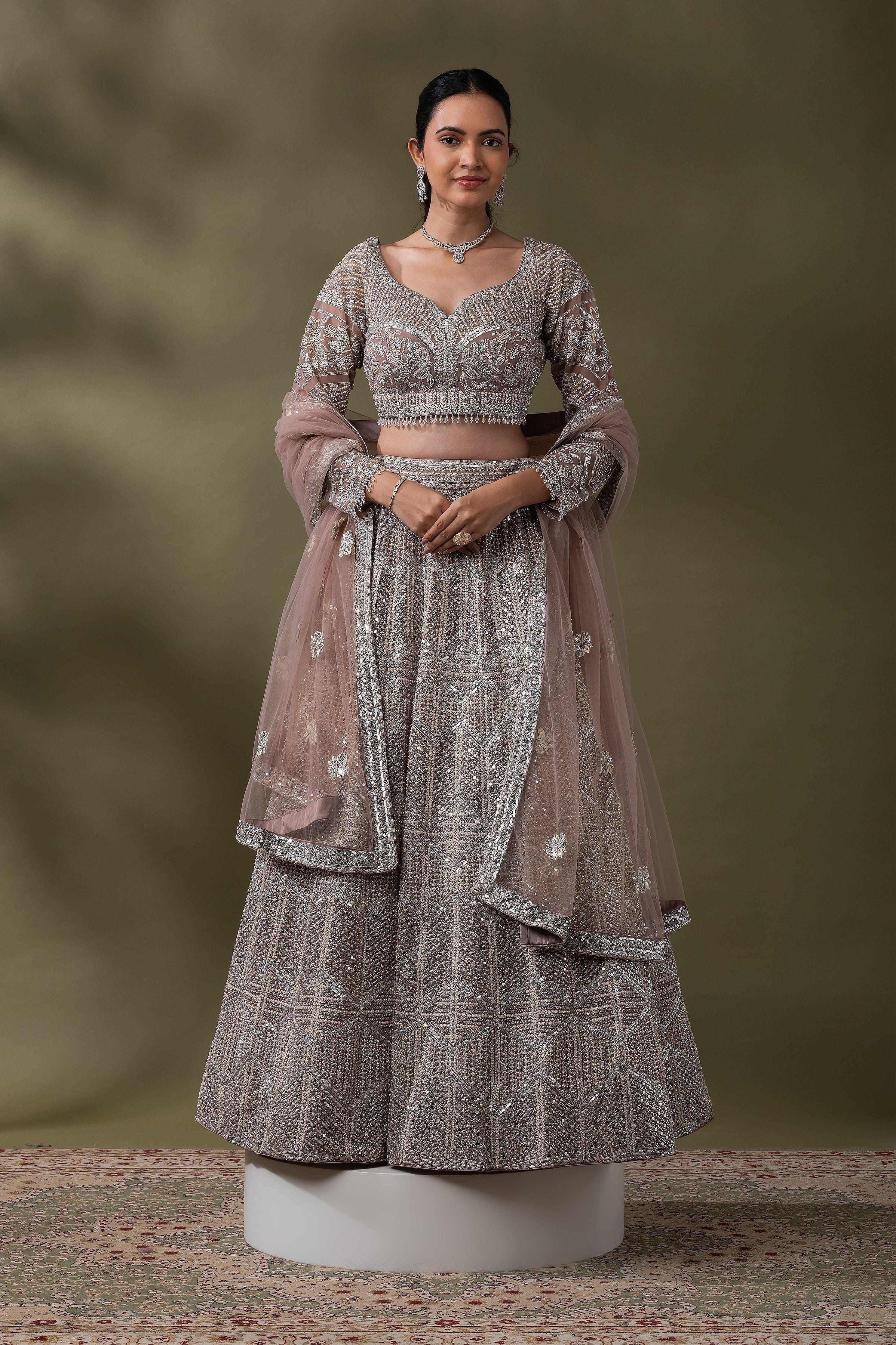 Dusty Rose Sequined Embroidered Lehenga Set Mokshaa