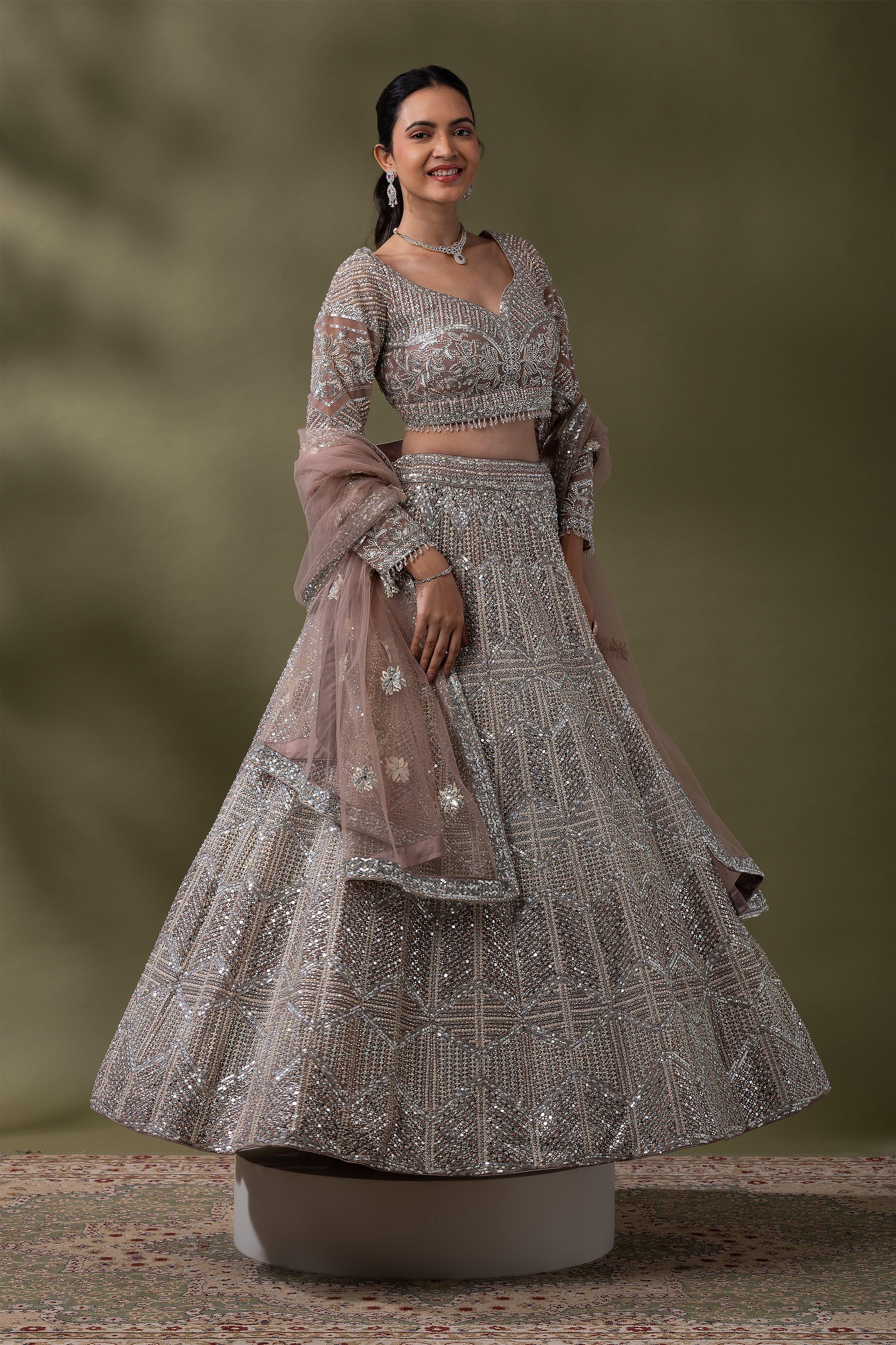 Dusty Rose Sequined Embroidered Lehenga Set Mokshaa