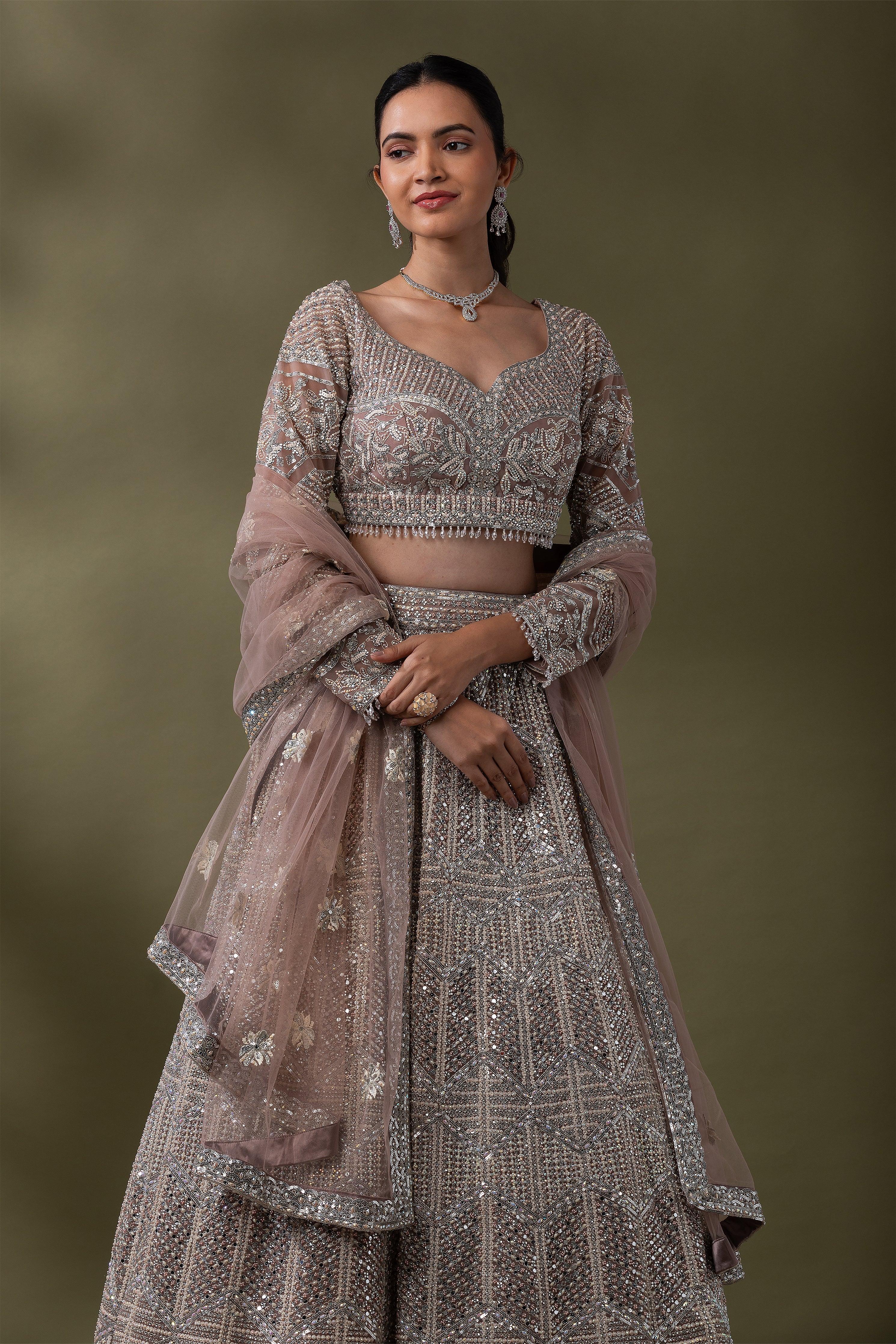 Dusty Rose Sequined Embroidered Lehenga Set Mokshaa