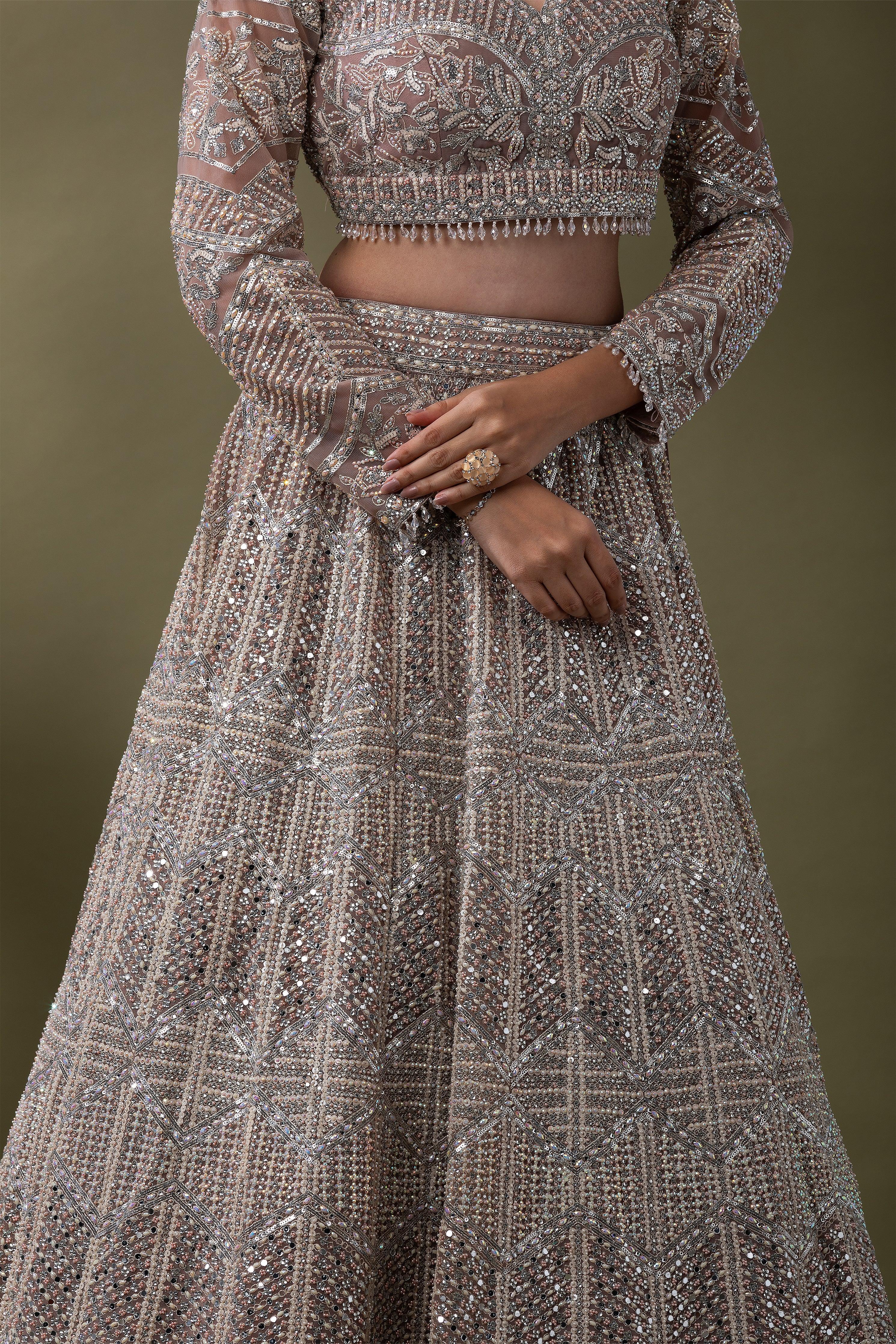 Dusty Rose Sequined Embroidered Lehenga Set Mokshaa