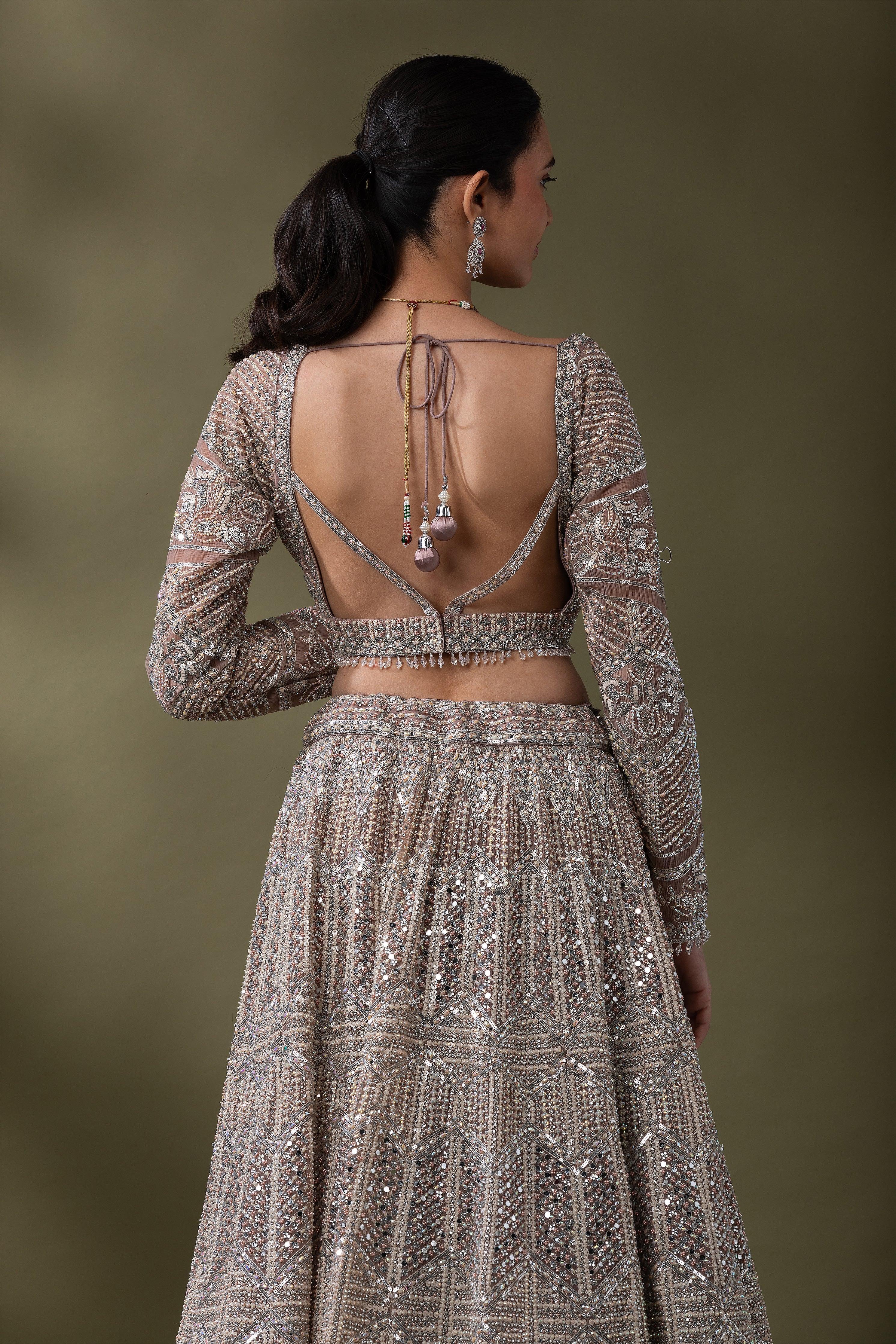Dusty Rose Sequined Embroidered Lehenga Set Mokshaa