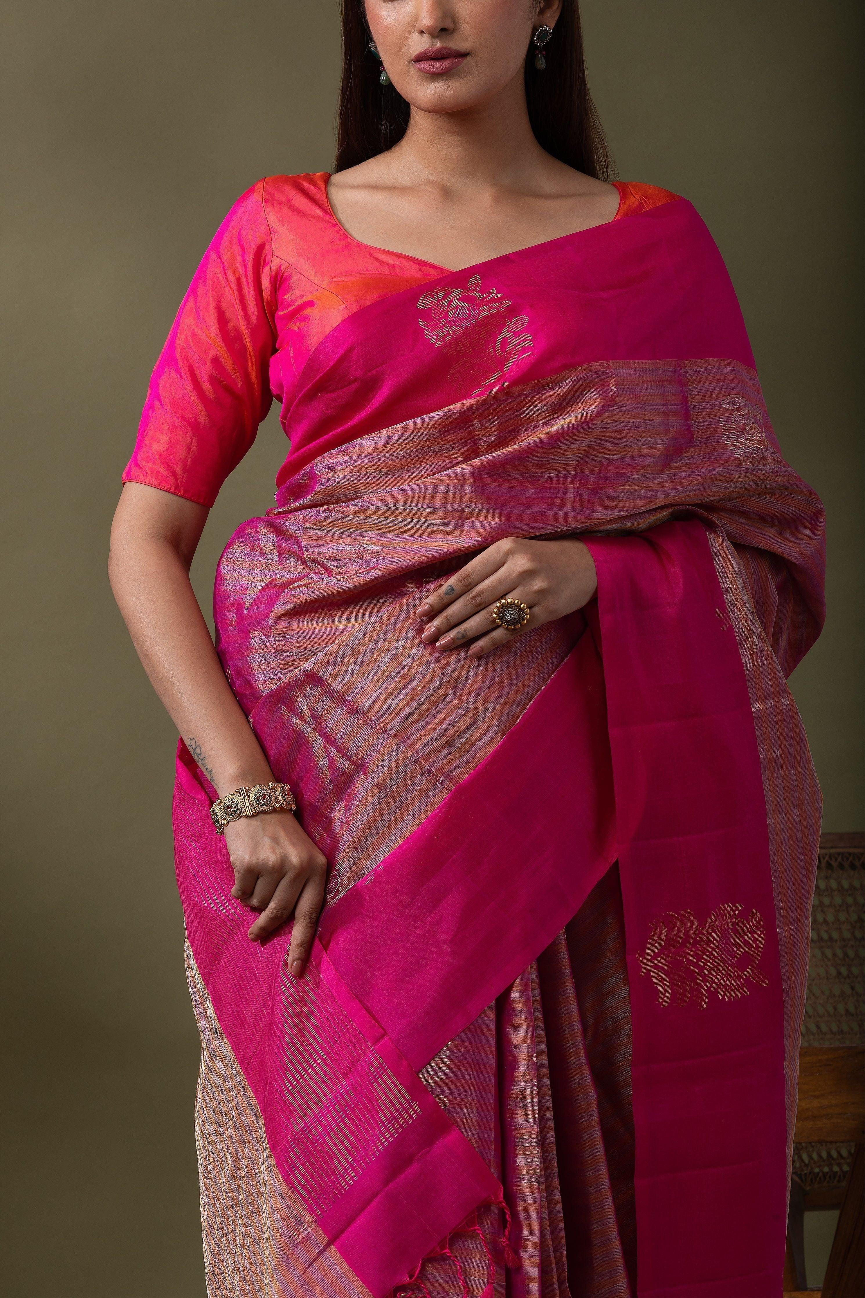 Brown & Maroon Soft Silk Saree (Copy) Mokshaa