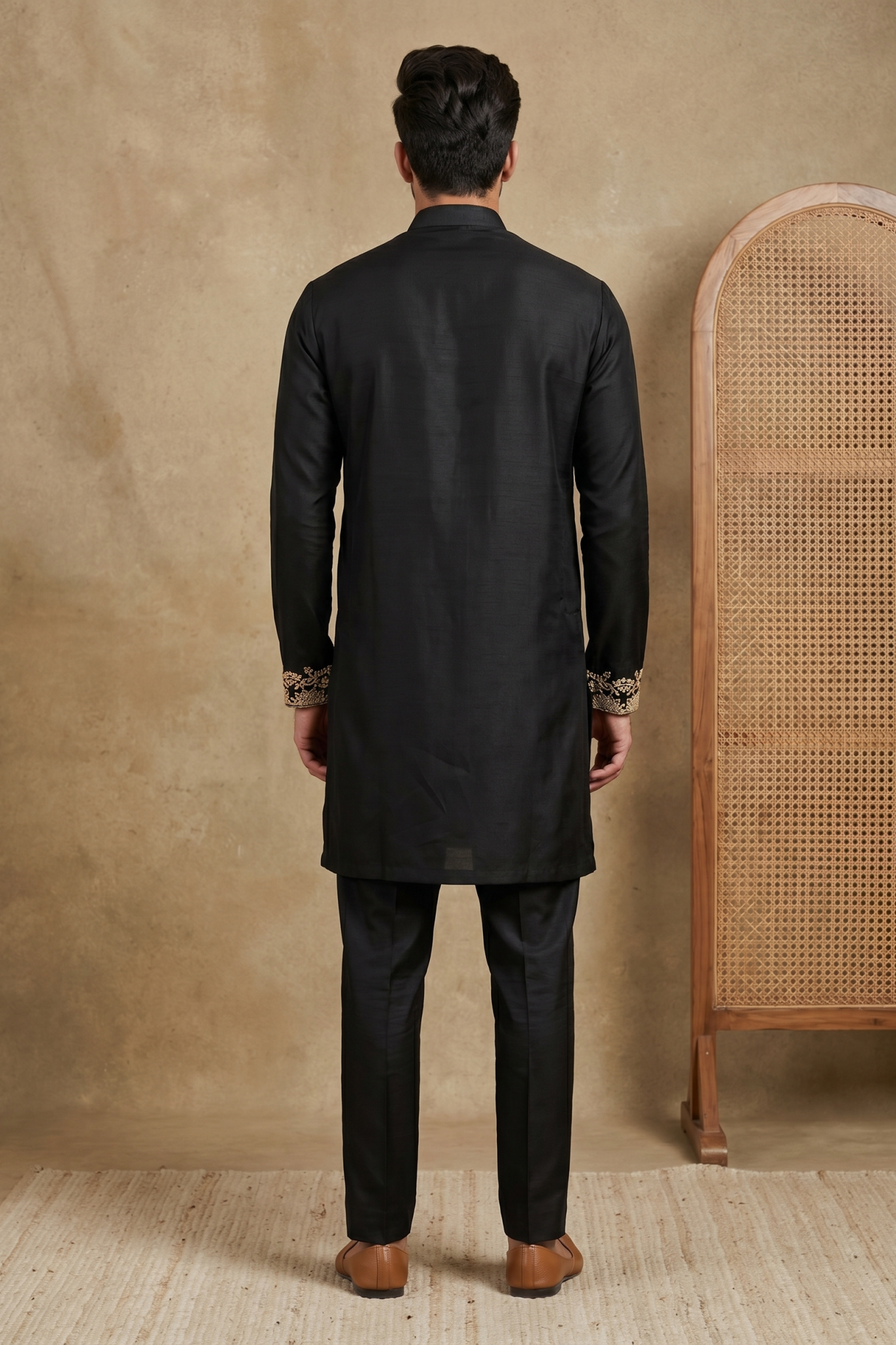 Black Nysa Silk Kurta Set with Zari, Cutdana and Sequin Work