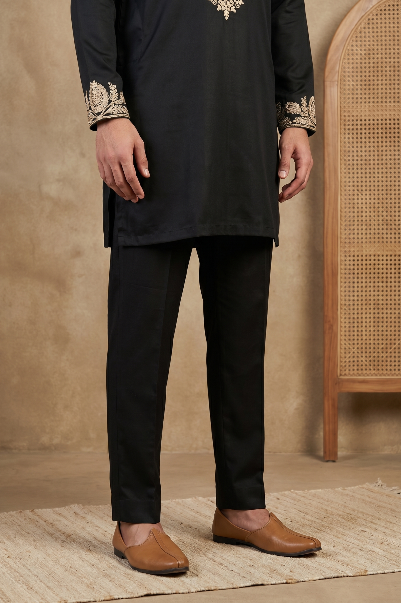 Black Nysa Silk Kurta Set with Zari, Cutdana and Sequin Work