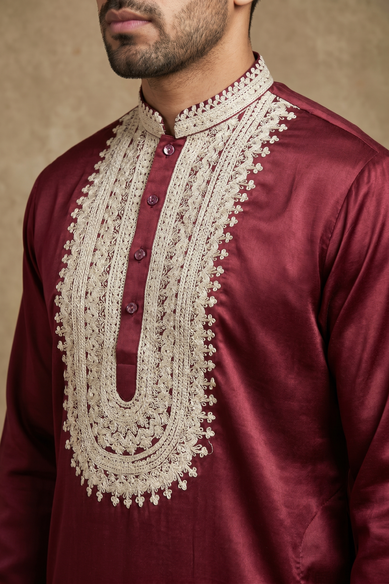 Wine Nysa Silk Kurta Set with Thread Work