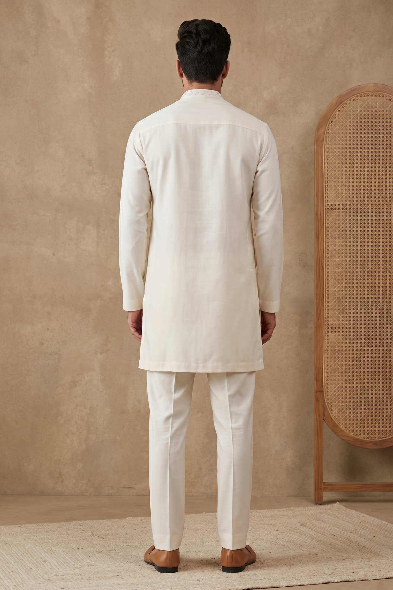 Cream Bom Mario Kurta Set with Pearl Work