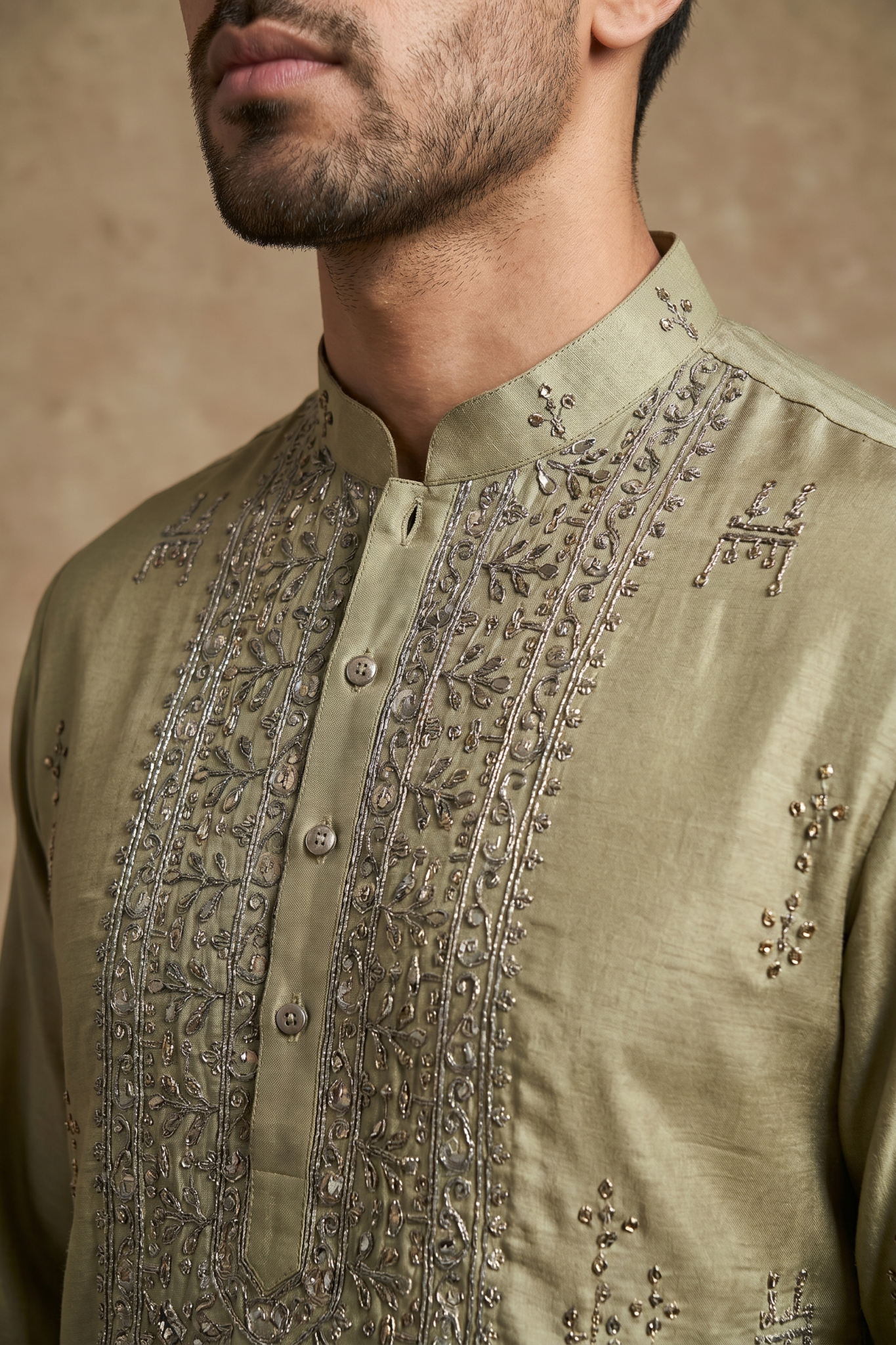 Green Nysa Silk Kurta Set with Bead Metallic Work
