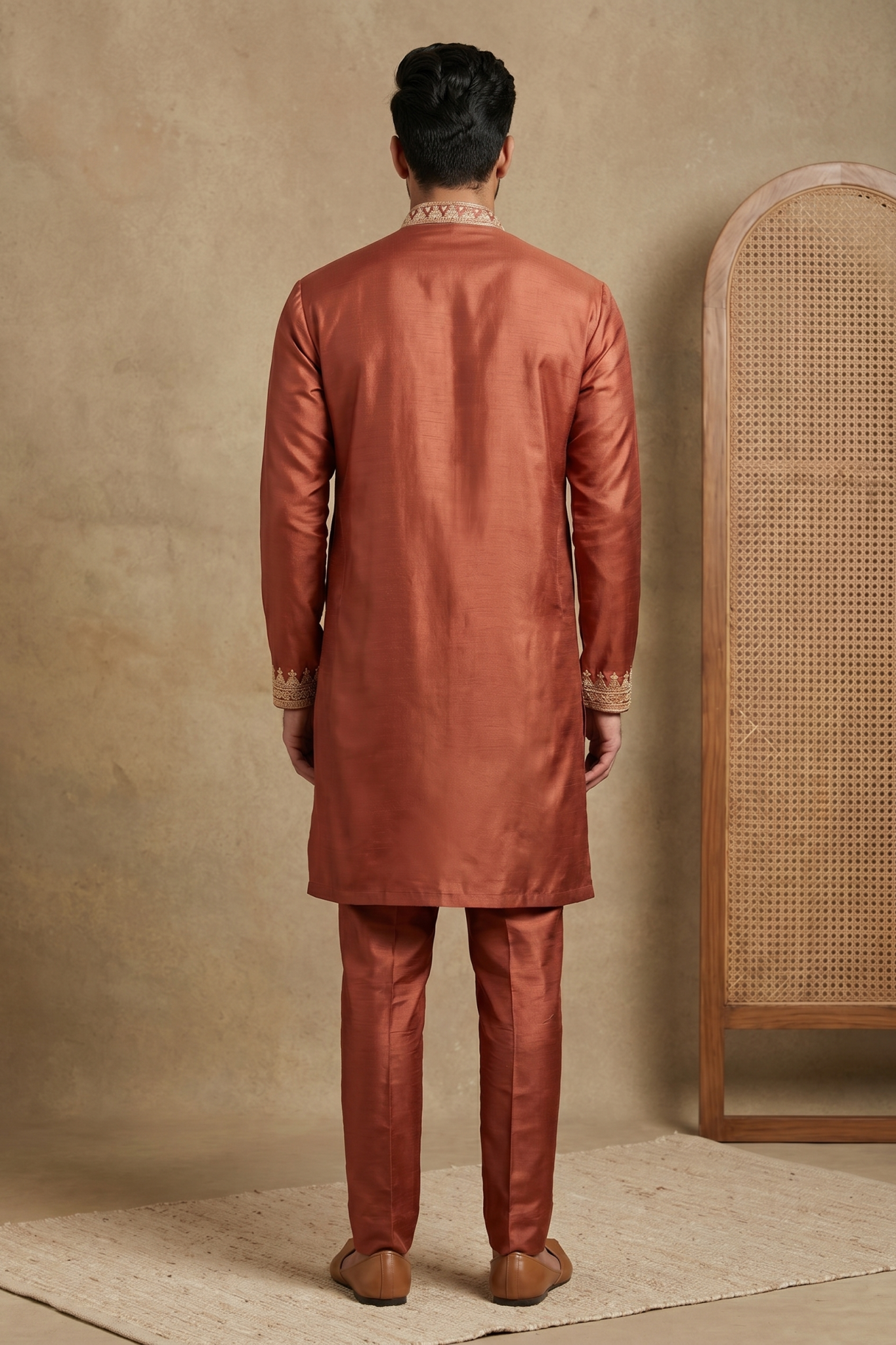 Rust Nysa Silk Kurta Set with Zari Work