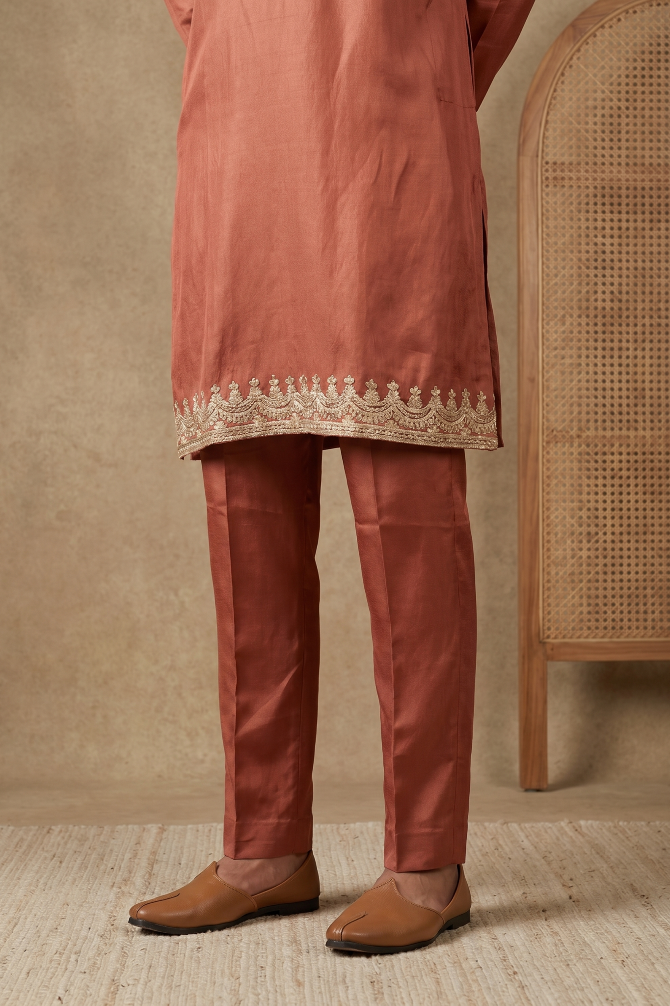 Rust Nysa Silk Kurta Set with Zari Work