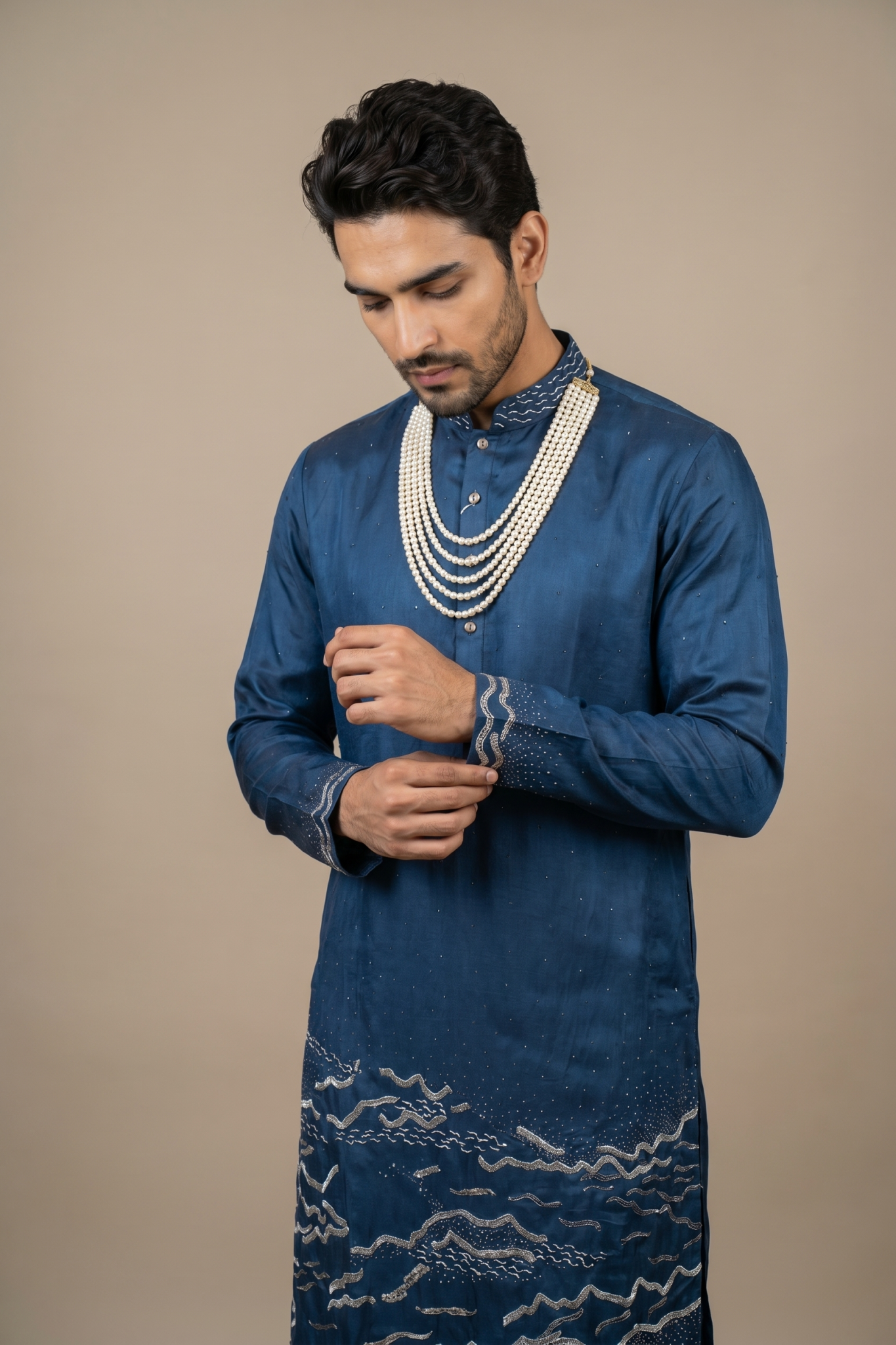 Teal Blue Nysa Silk Kurta Set with Kutdana and Sequin Work