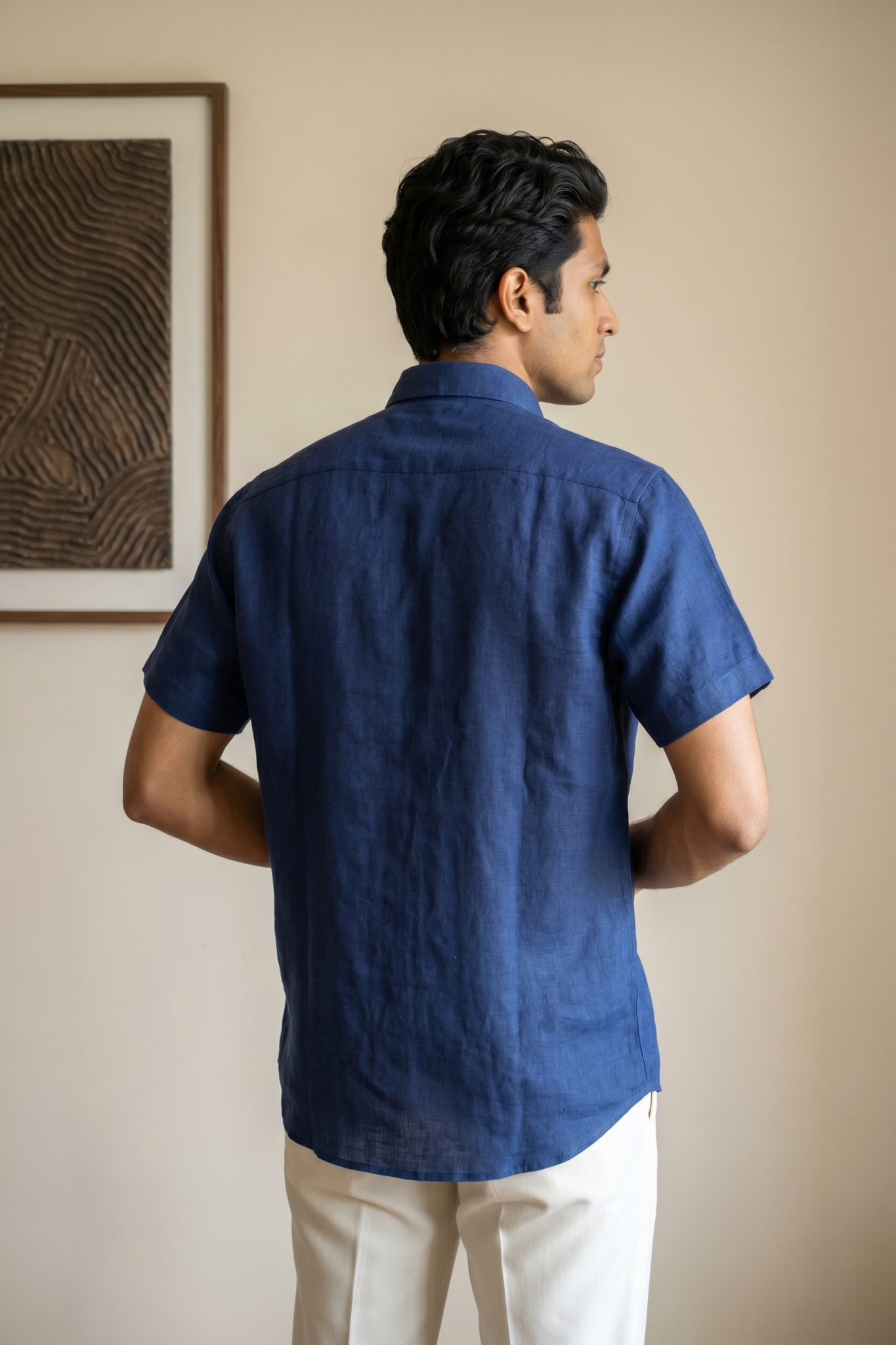 Blue Linen Shirt with Thread Work
