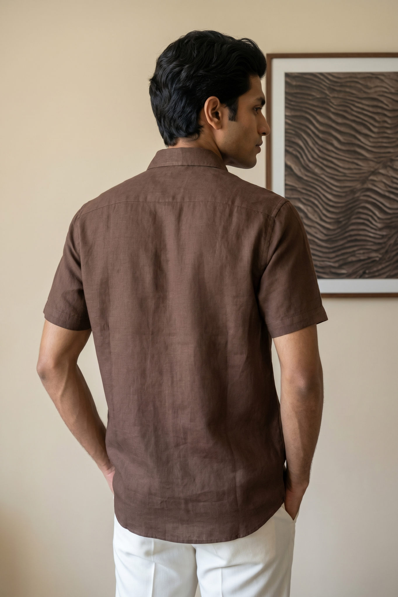 Brown Linen Shirt with Thread Work