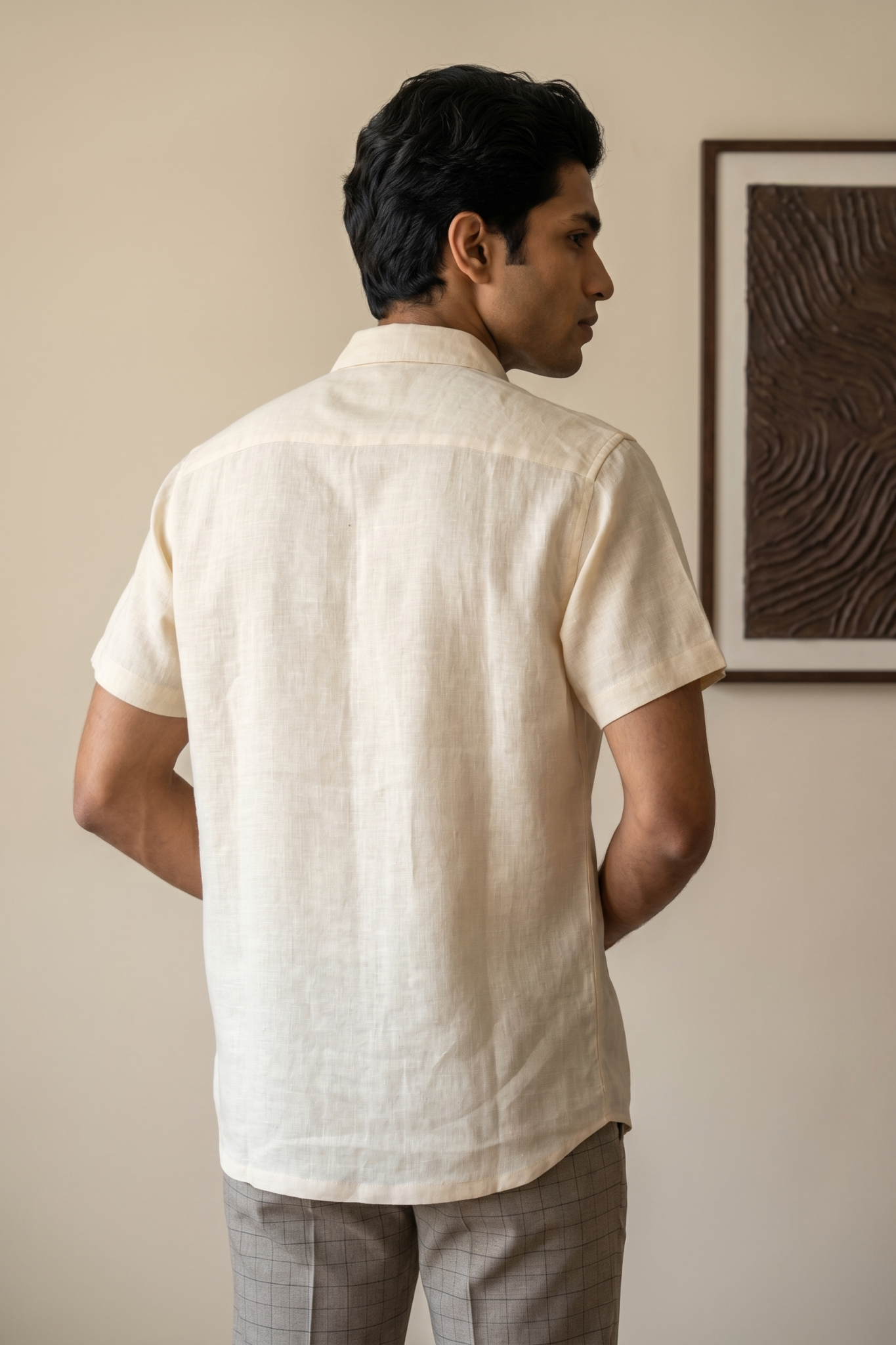Light Yellow Linen Shirt with Thread Work