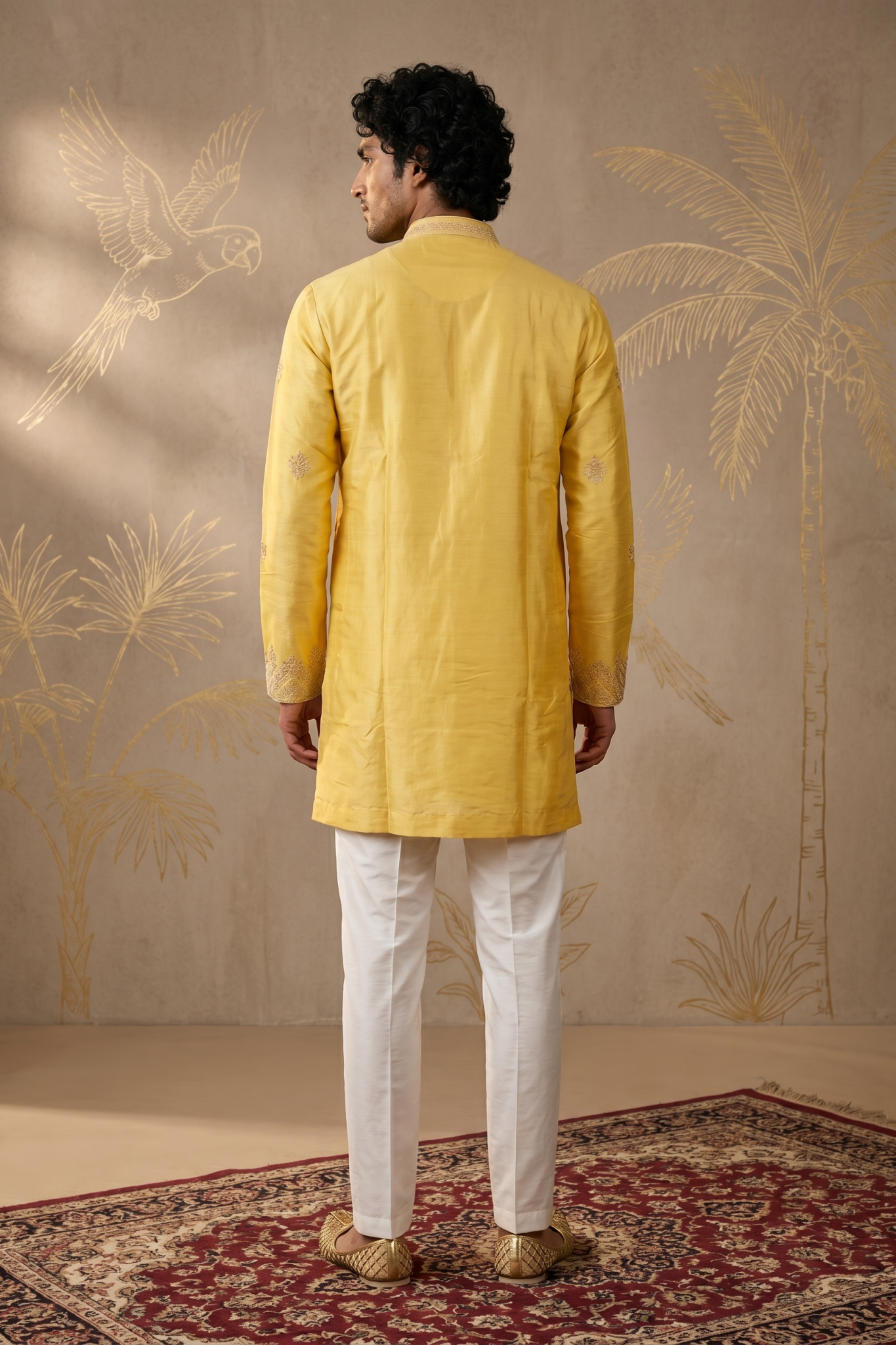 Yellow Chanderi Silk Kurta Set with Thread and Zari Embroidery