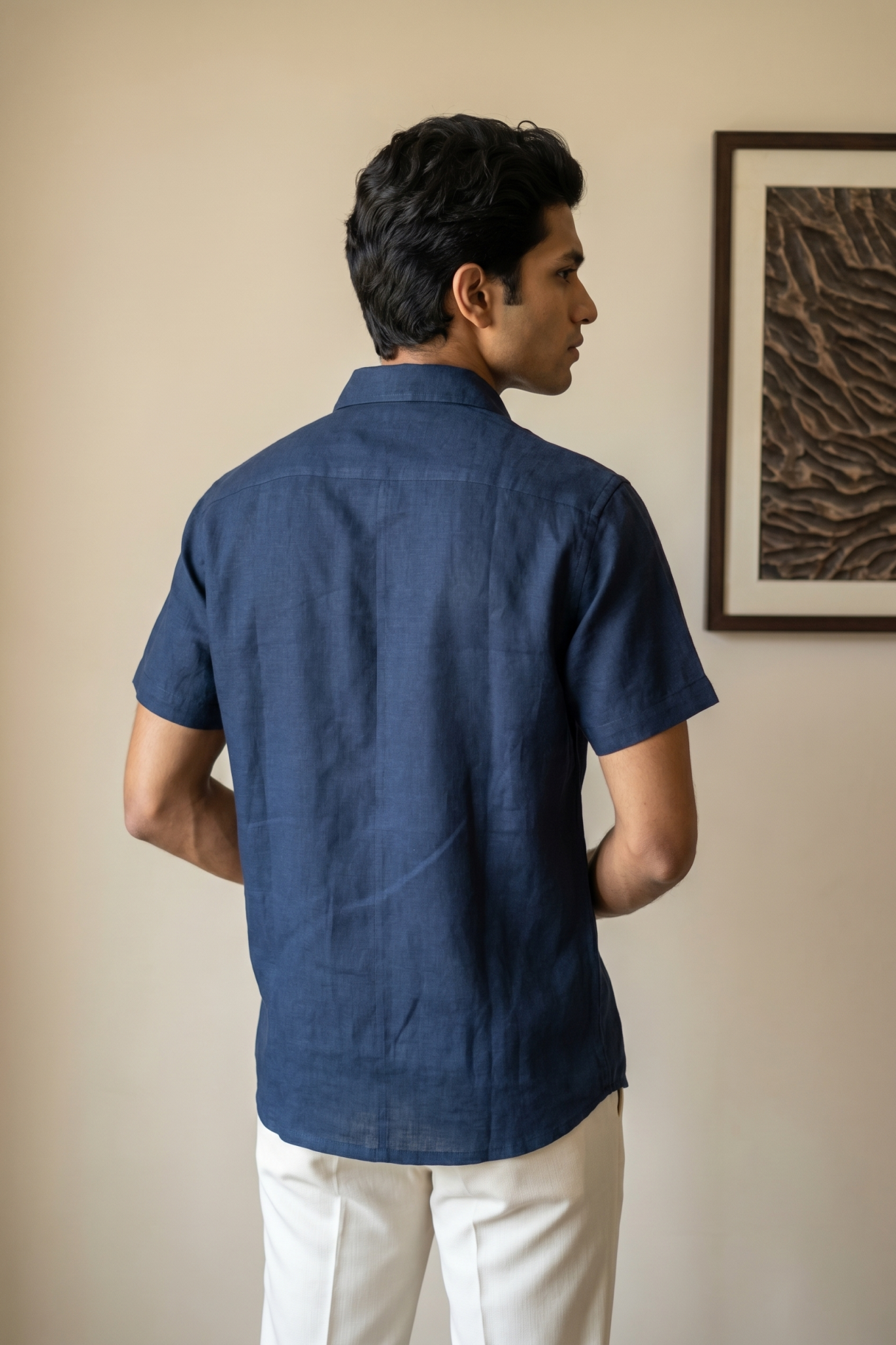 Navy Blue Linen Shirt with Thread Work