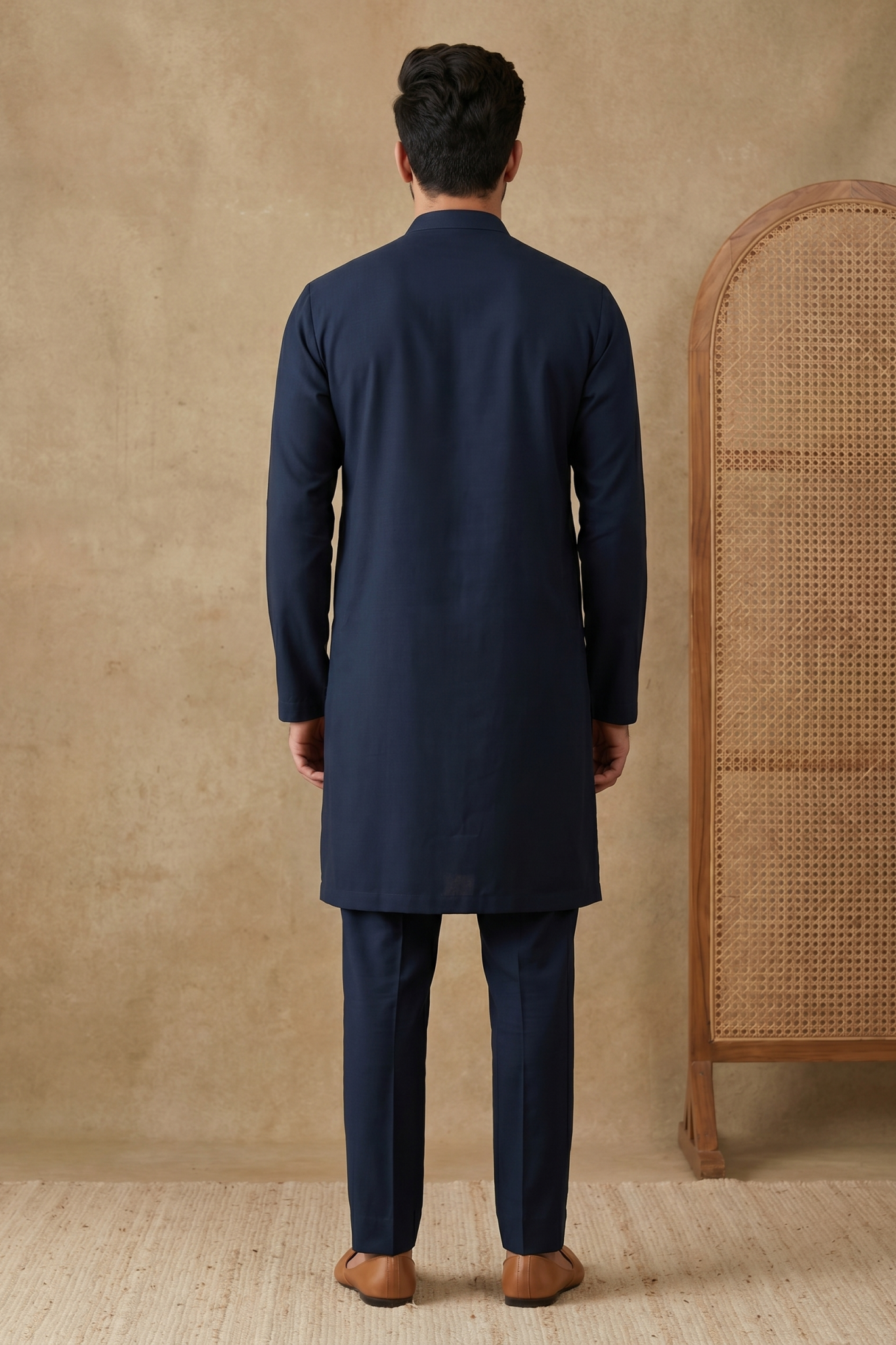 Navy Blue Bom Mario Kurta Set with Cutdana, Beads & Sequin Work