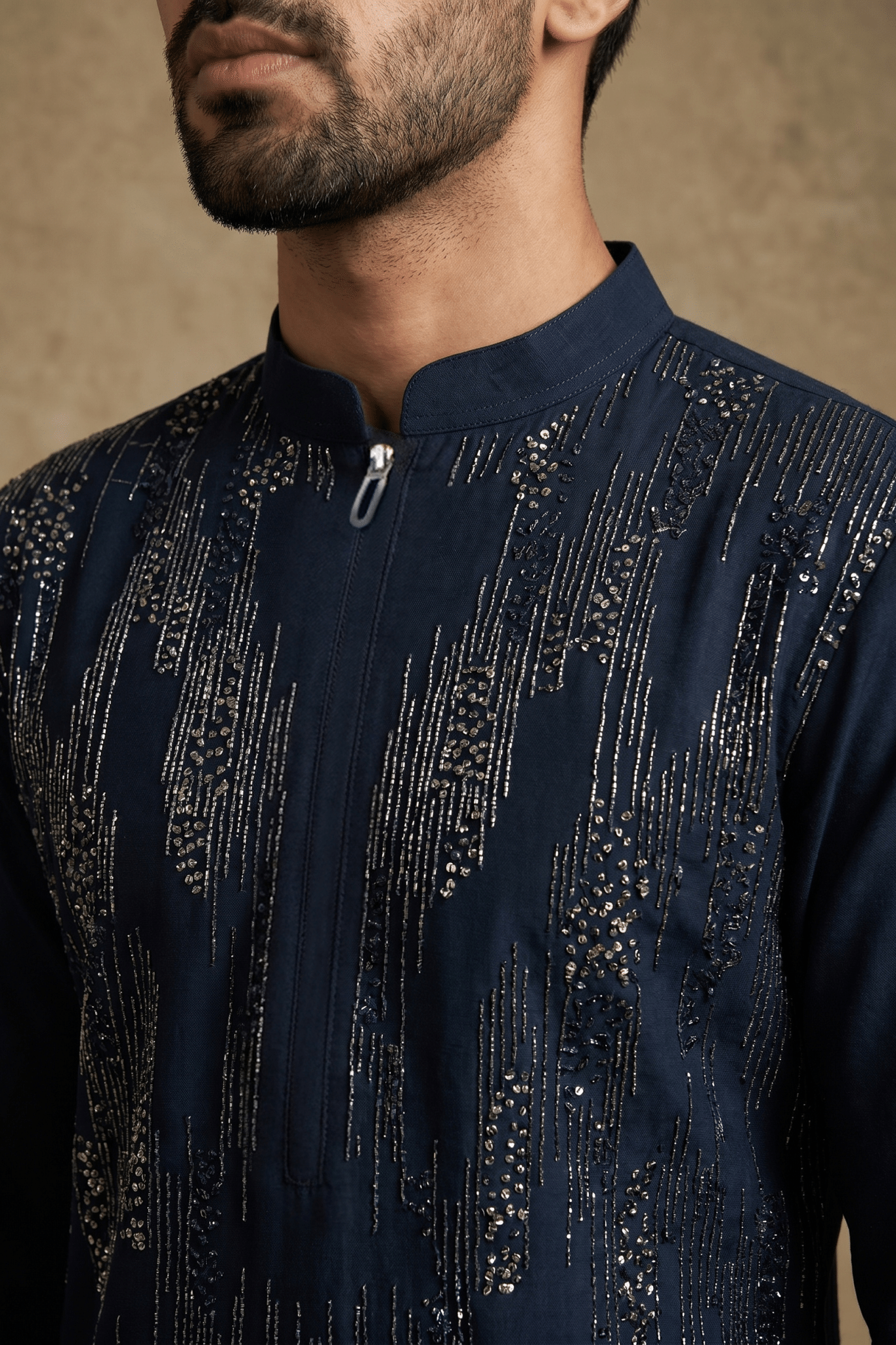 Navy Blue Bom Mario Kurta Set with Cutdana, Beads & Sequin Work