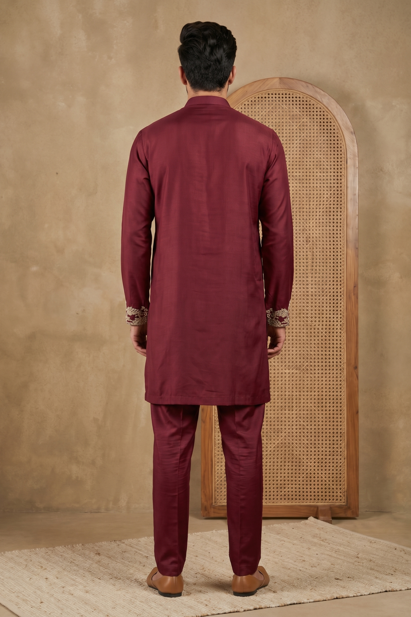 Wine Nysa Silk Kurta Set with Zari, Sequin and Cutdana Work