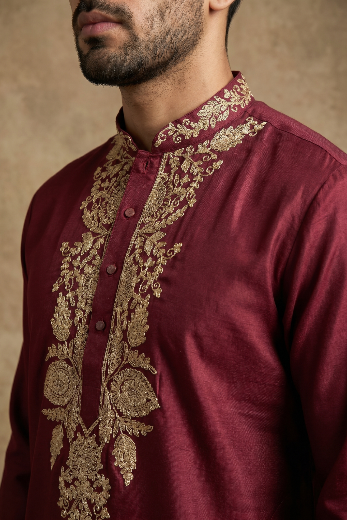 Wine Nysa Silk Kurta Set with Zari, Sequin and Cutdana Work