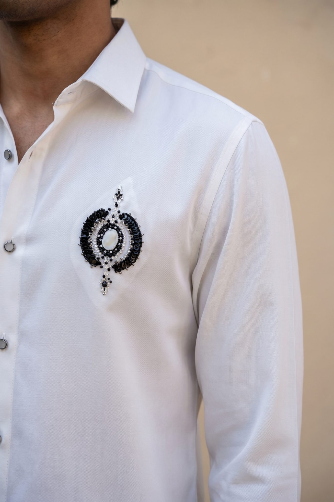 White Bom Mario Shirt with Bead Work