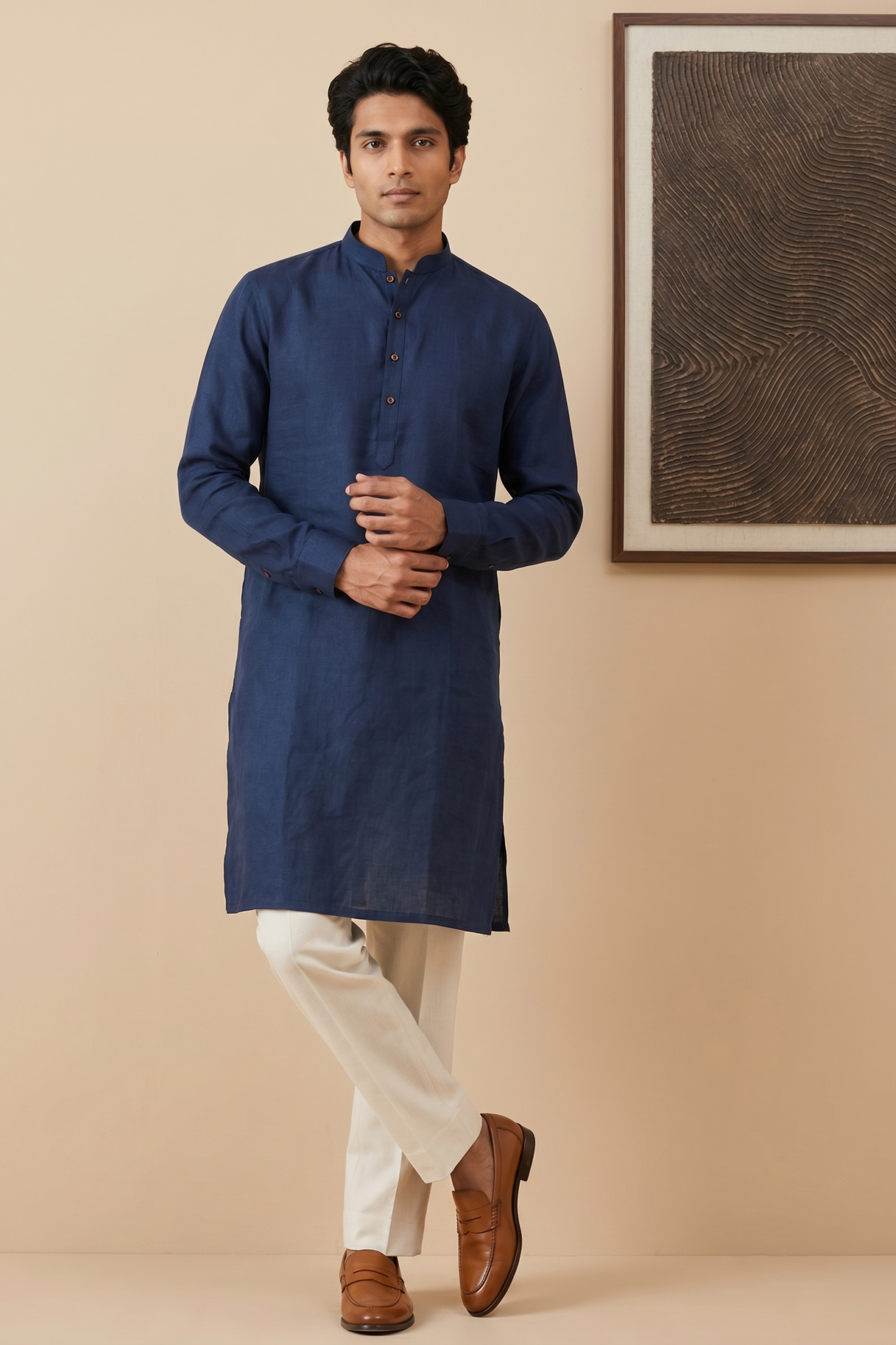 Navy Blue Linen Kurta