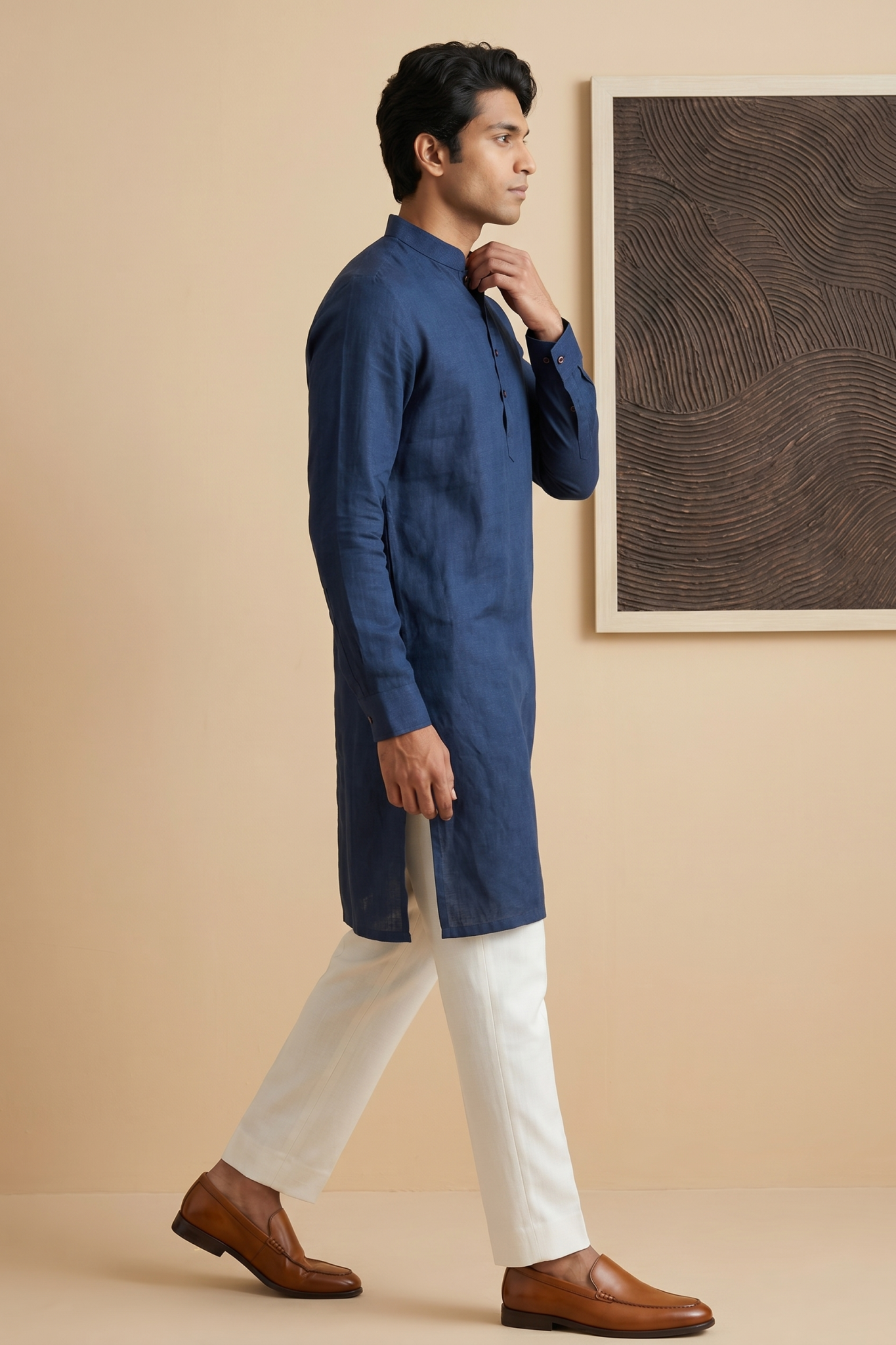 Navy Blue Linen Kurta