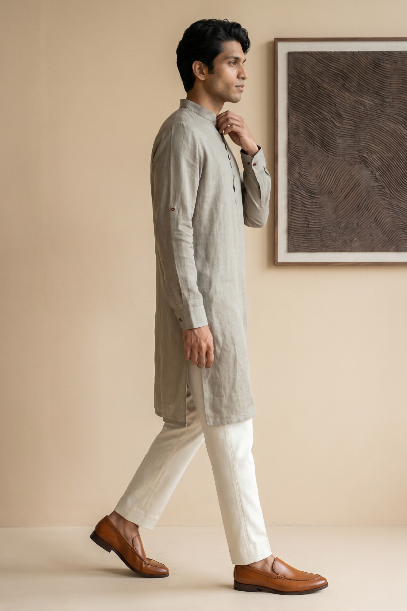 Silver Grey Linen Kurta