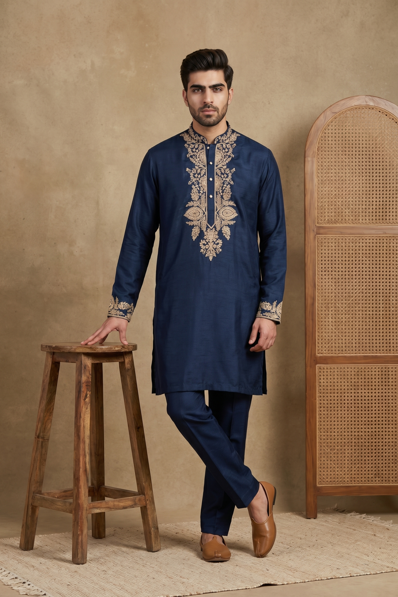 Blue Nysa Silk Kurta Set with Zari, Cutdana and Sequin Work