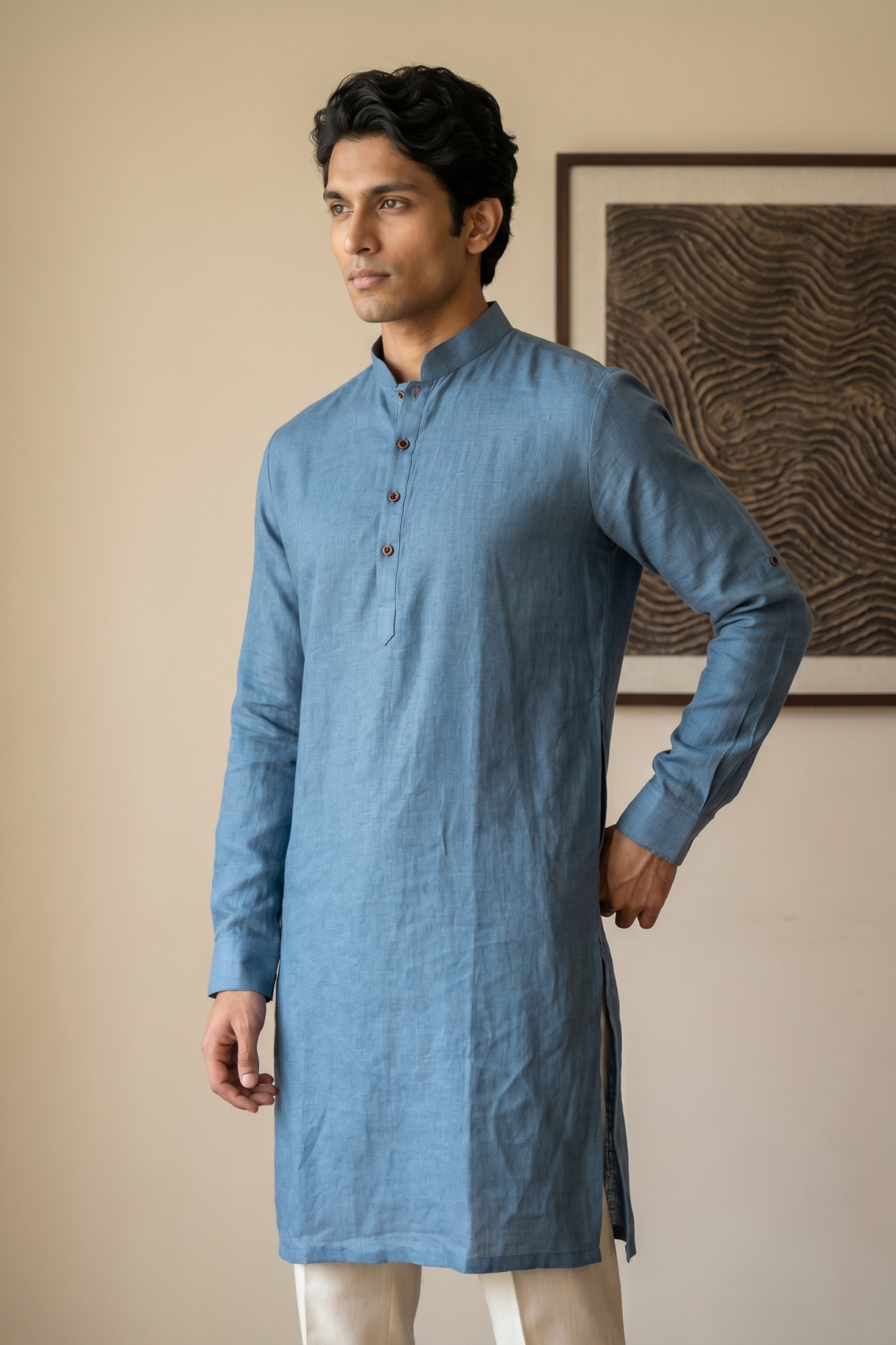 Light Blue Linen Kurta