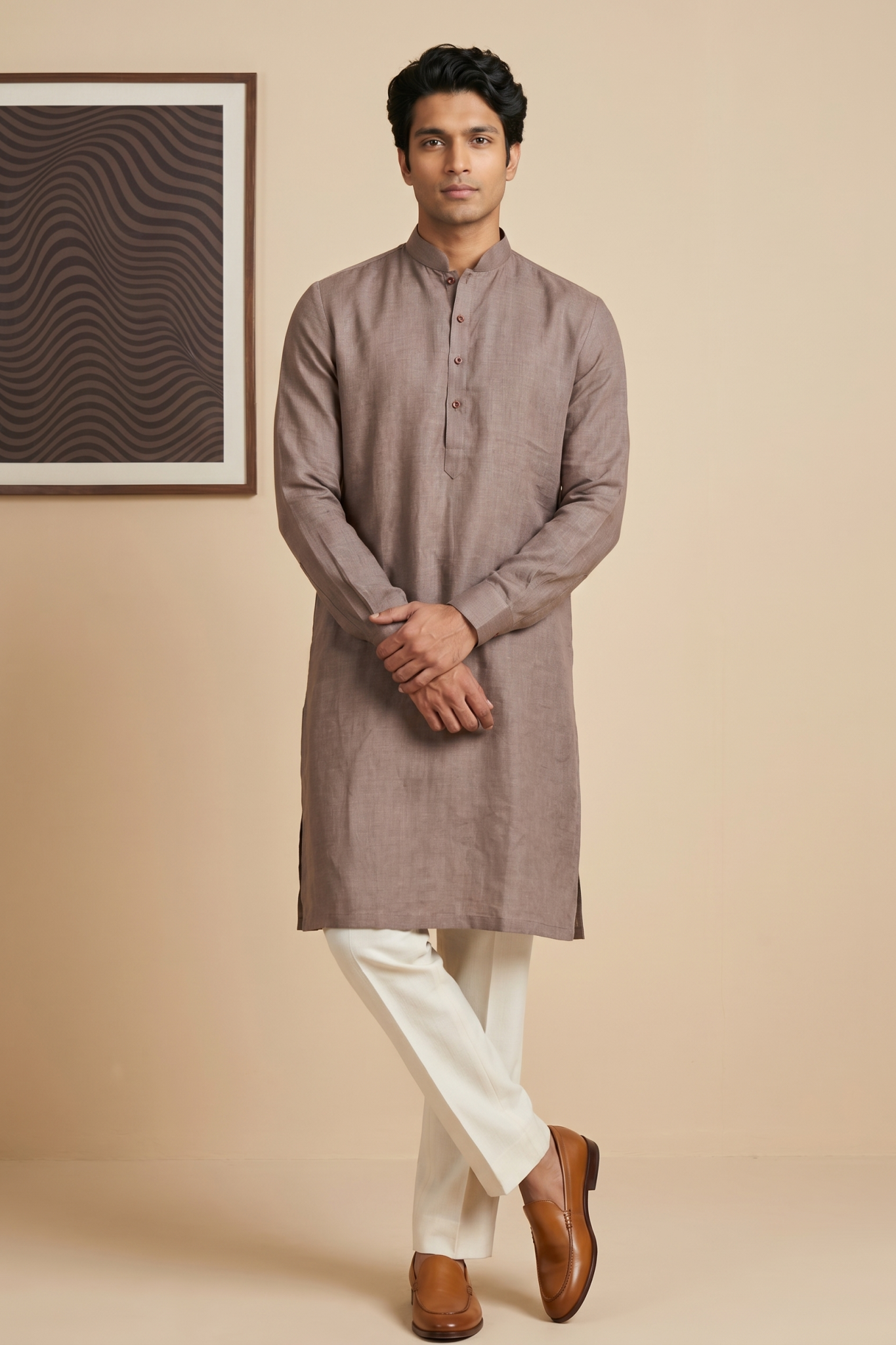 Mauve Pink Linen Kurta