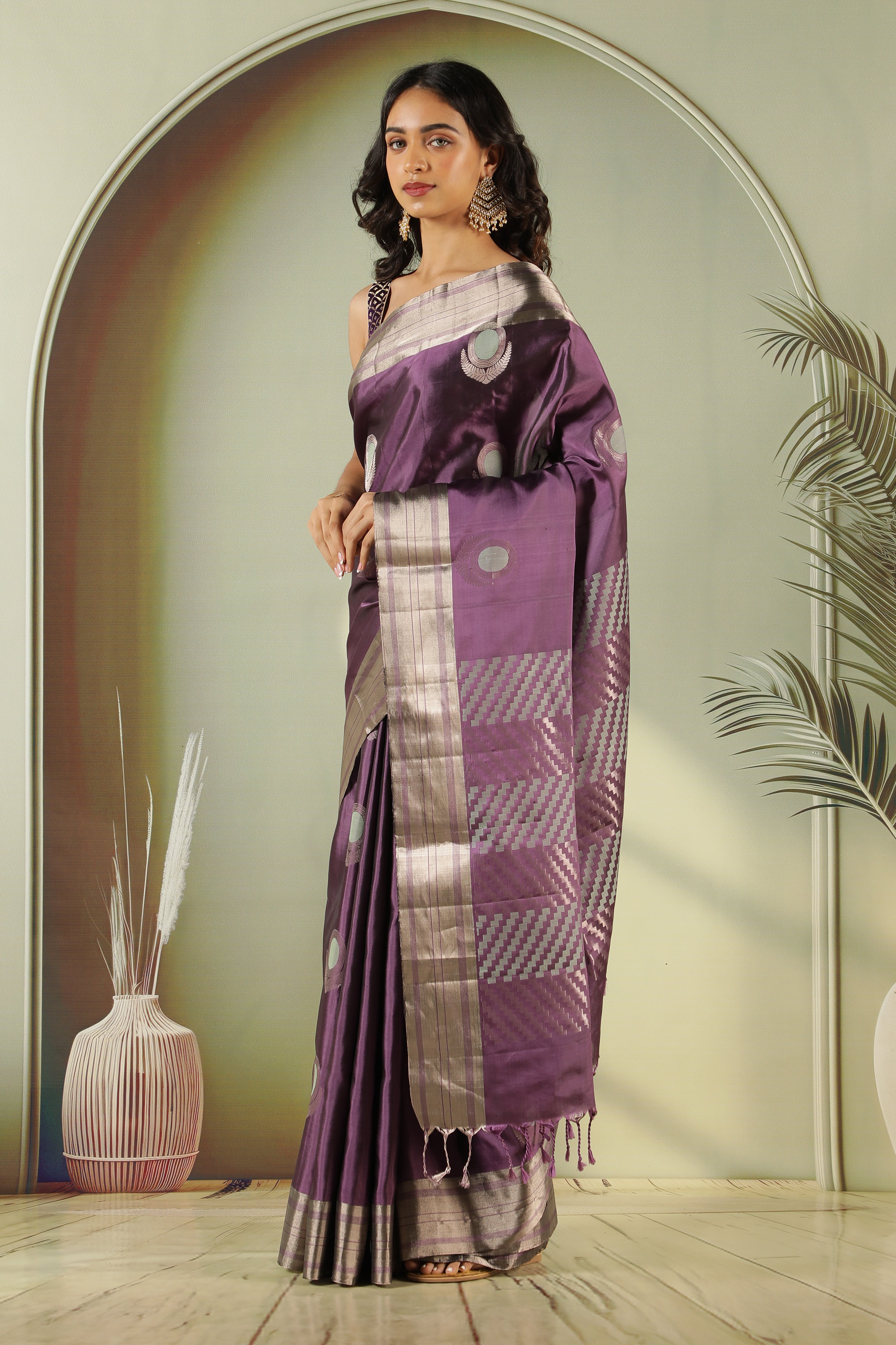 Purple Soft Silk Saree with Fancy Buttas & Zari Border