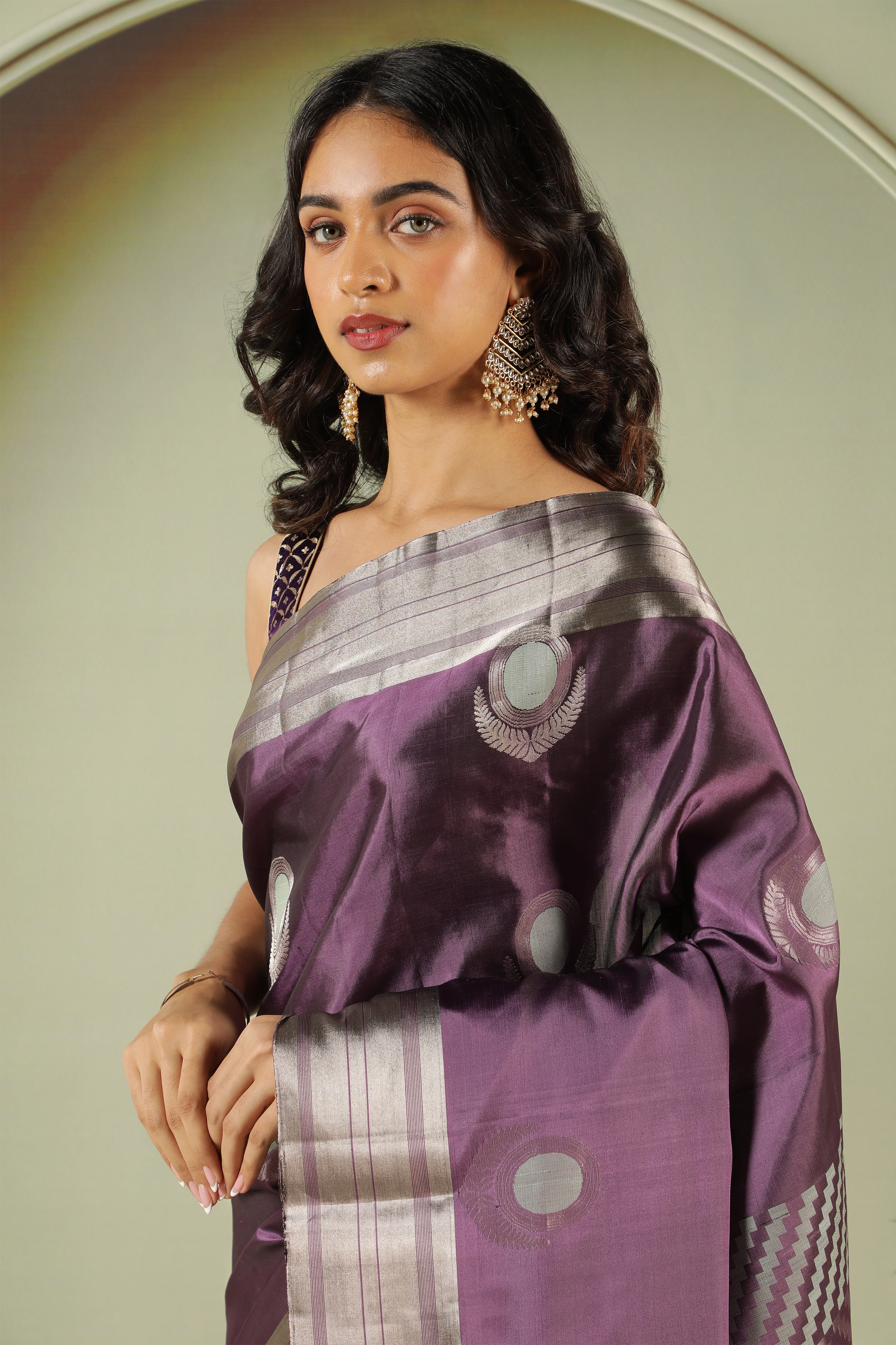Purple Soft Silk Saree with Fancy Buttas & Zari Border