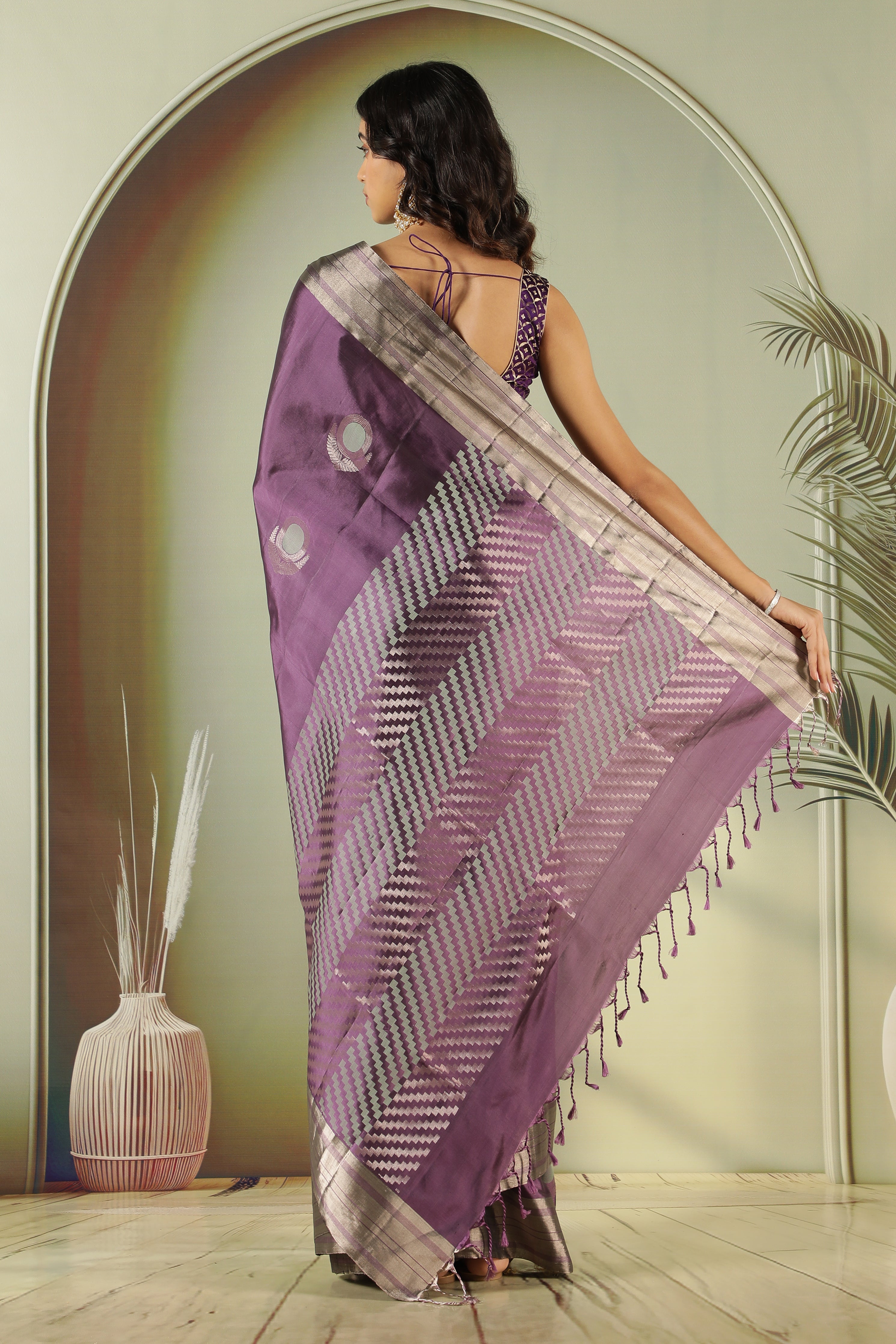 Purple Soft Silk Saree with Fancy Buttas & Zari Border