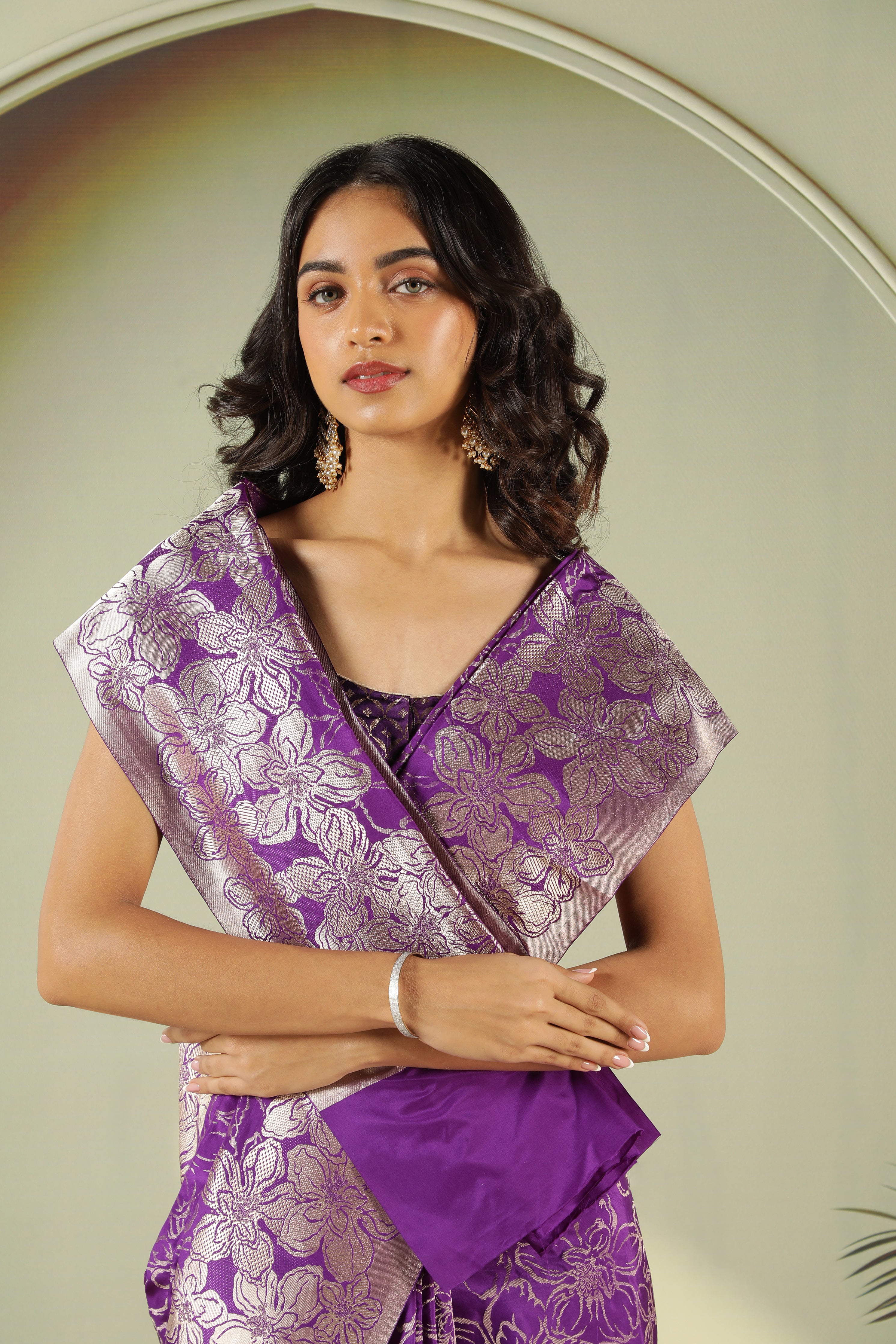 Purple Banarasi Silk Saree with Intricate Zari Weaving Jaal & Traditional Border