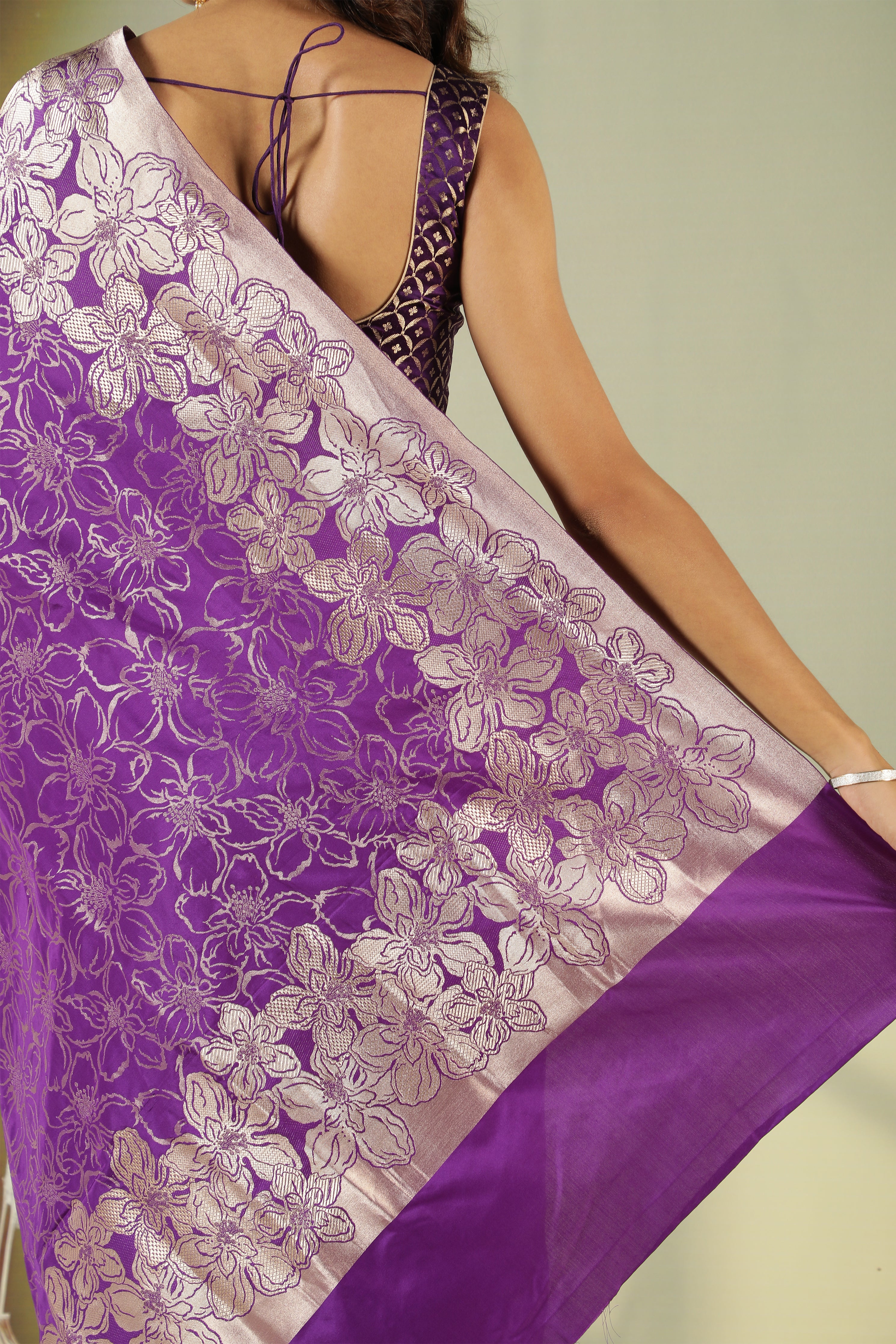Purple Banarasi Silk Saree with Intricate Zari Weaving Jaal & Traditional Border
