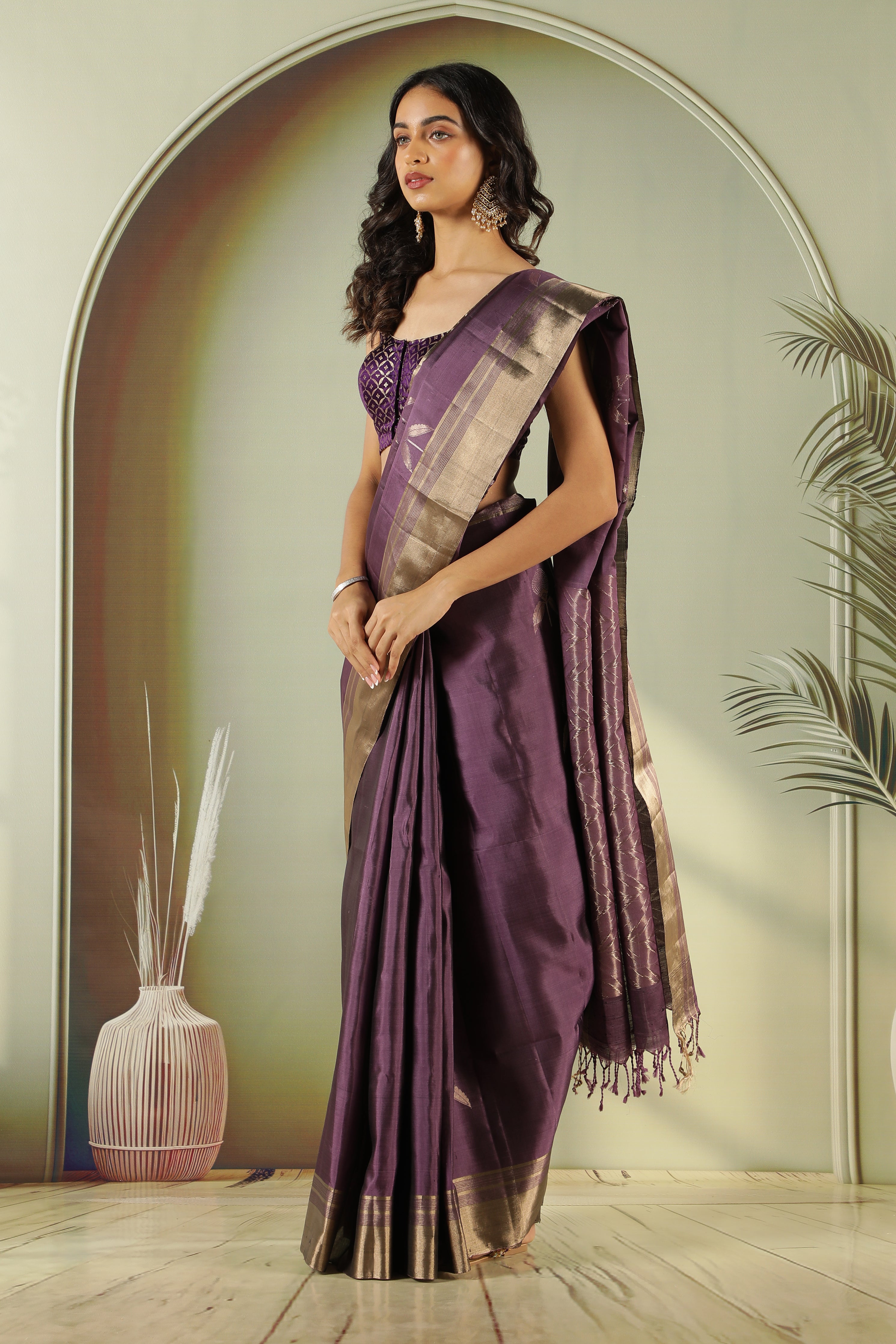 Light Purple Soft Silk Saree with Fancy Butta & Zari Border