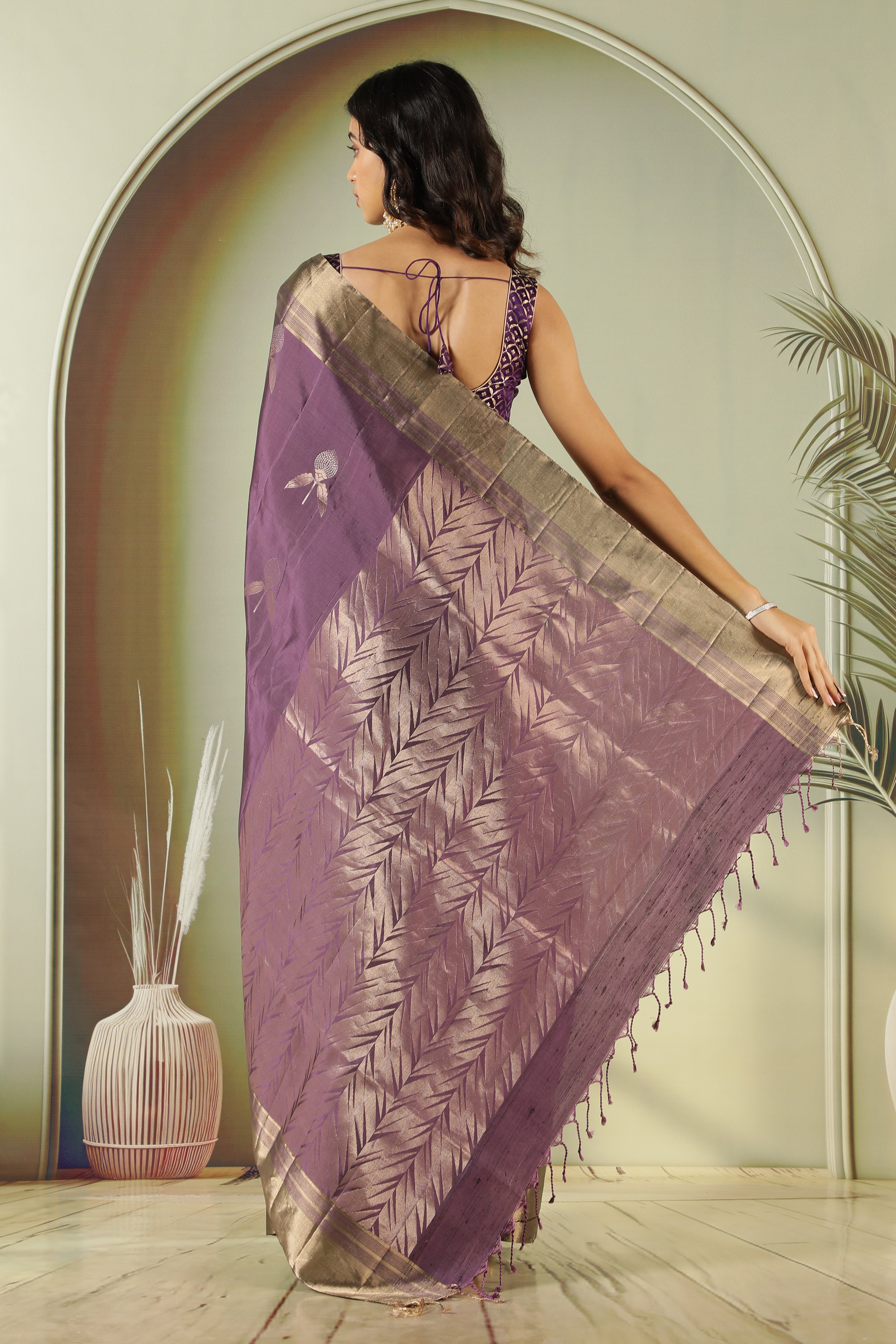 Light Purple Soft Silk Saree with Fancy Butta & Zari Border