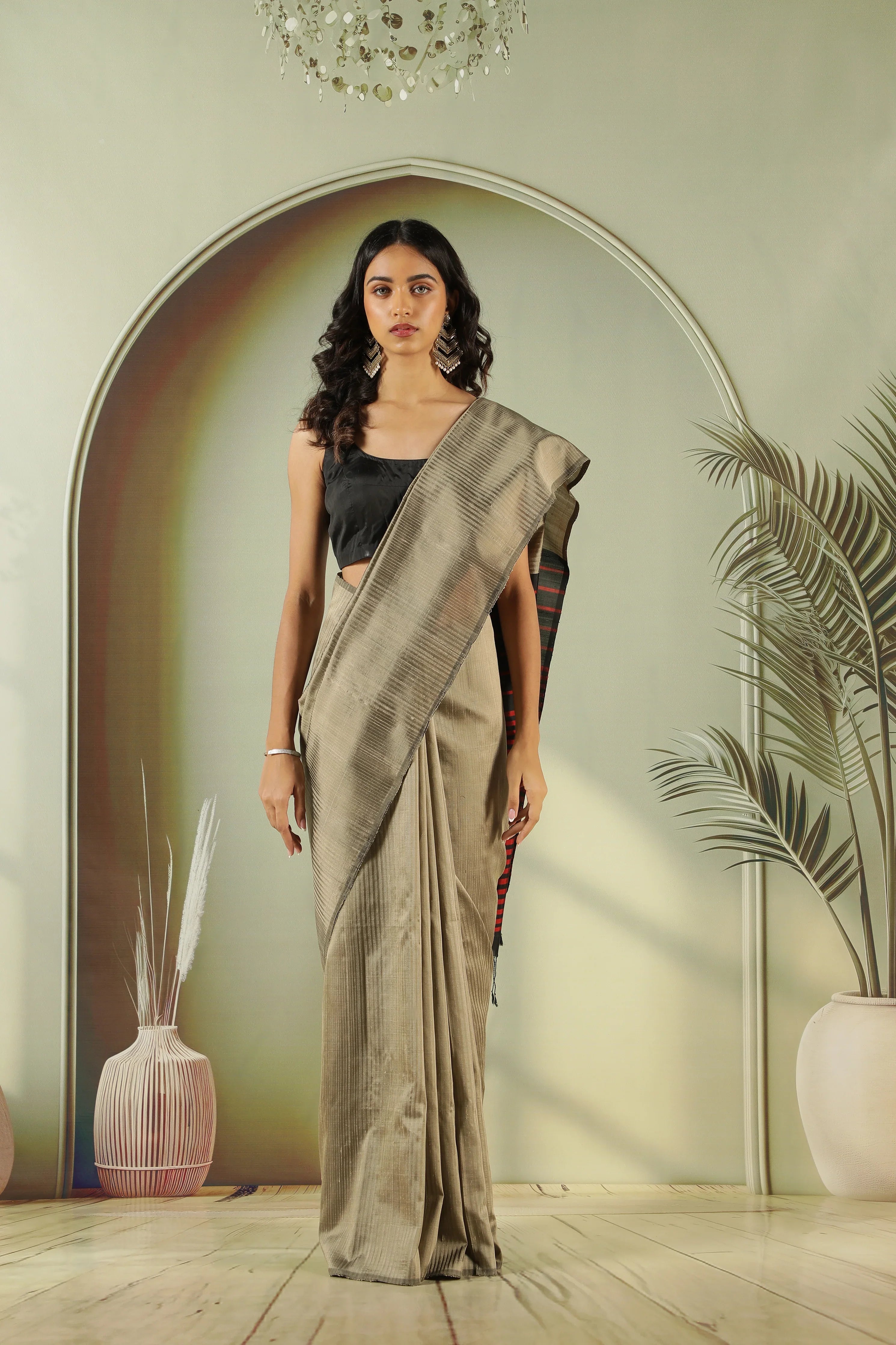Grey Soft Silk Saree with Contrast Pallu | Mokshaa